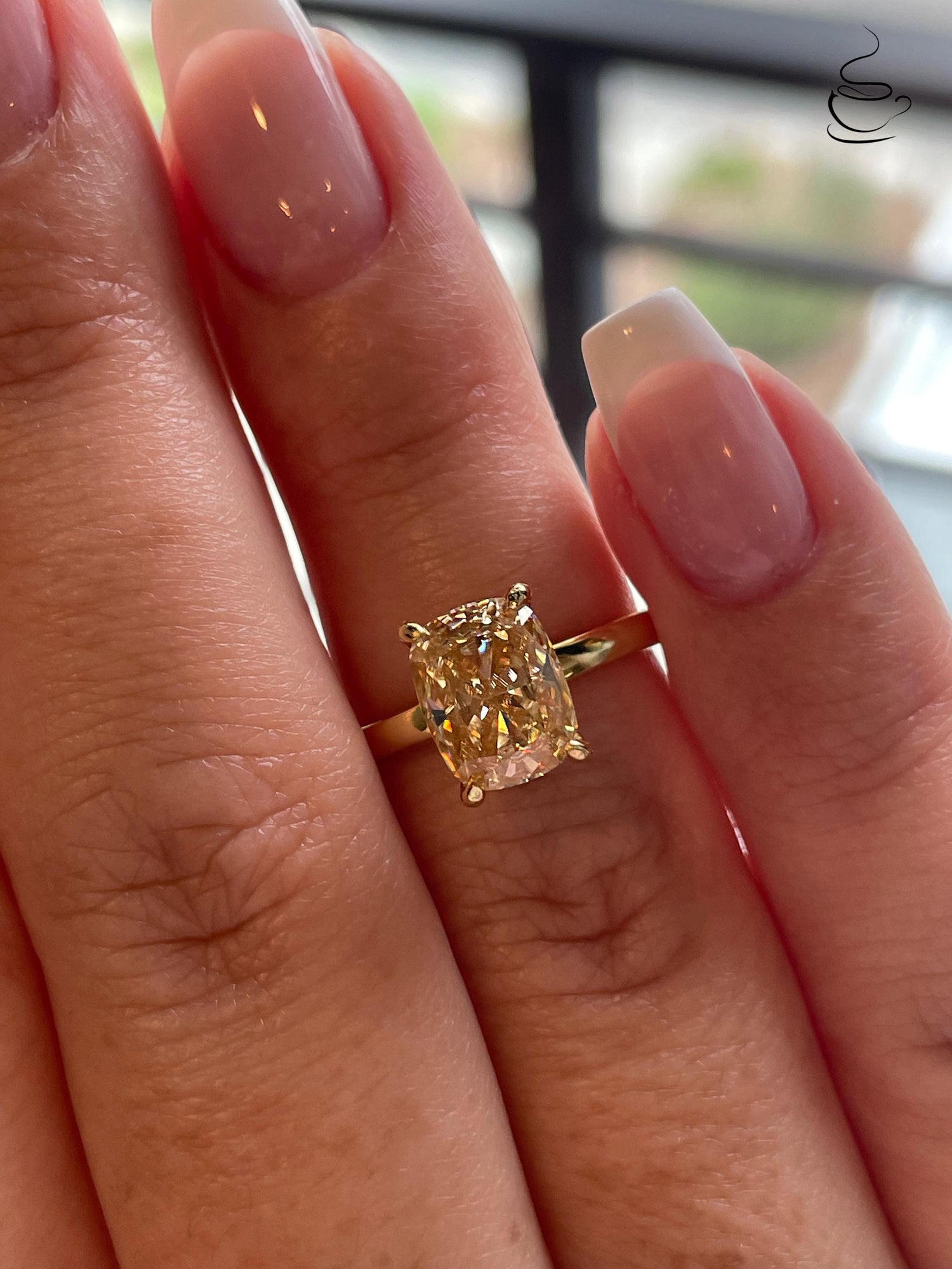 3 carat honey comb, champagne moissanite elongated cushion cut engagement ring with hidden halo, champagne moissanite ring,
