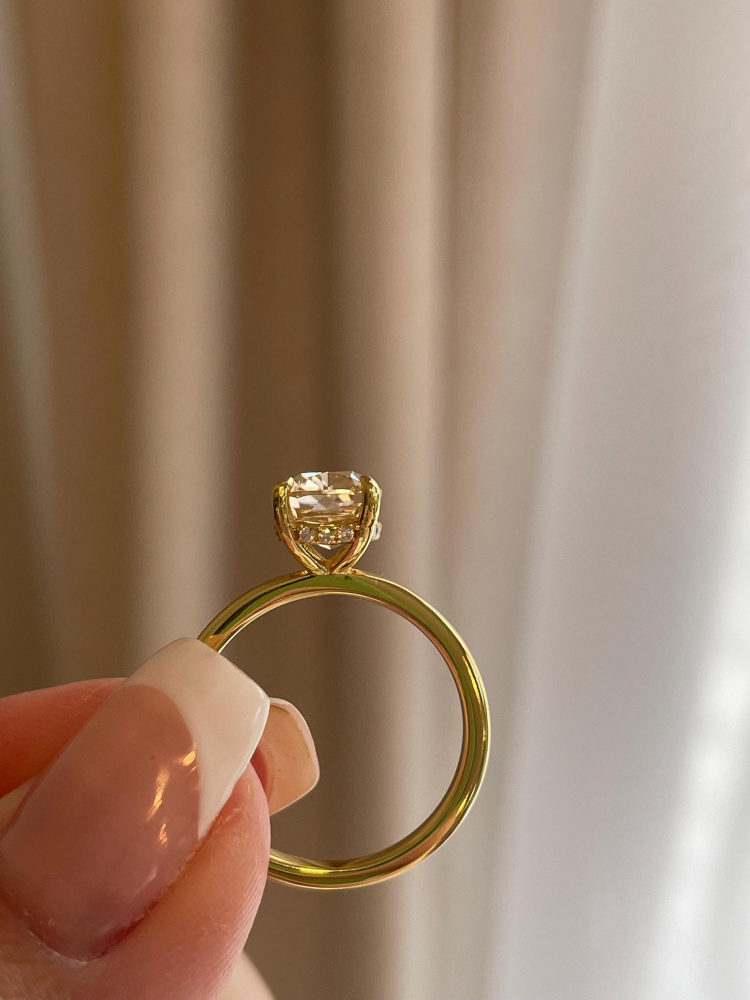 3 carat honey comb, champagne moissanite elongated cushion cut engagement ring with hidden halo, champagne moissanite ring,