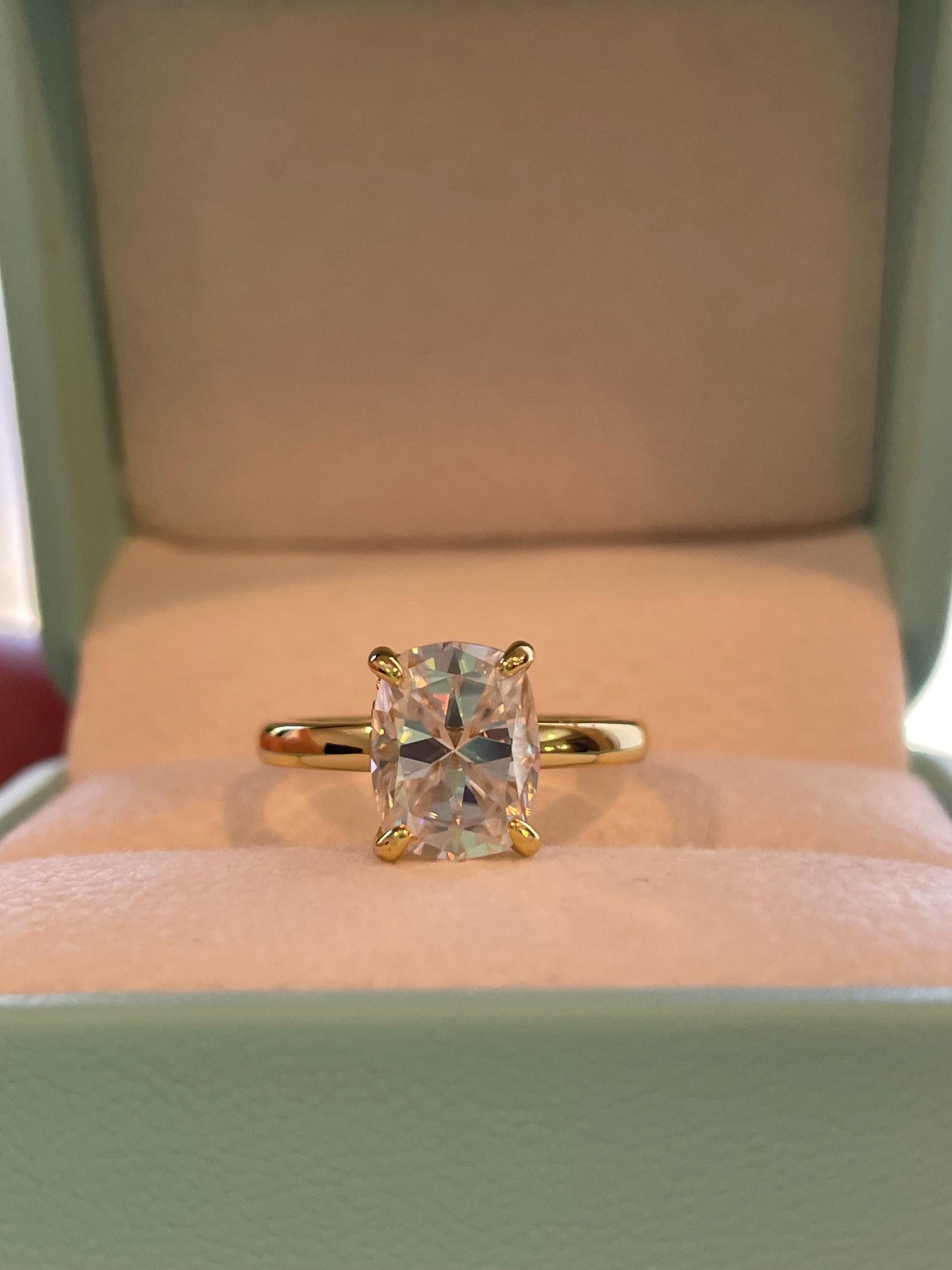 Moissanite engagement ring with 2.5CT Elongated Cushion Cut and hidden halo, yellow gold vermeil, silver engagement ring with Moissanite