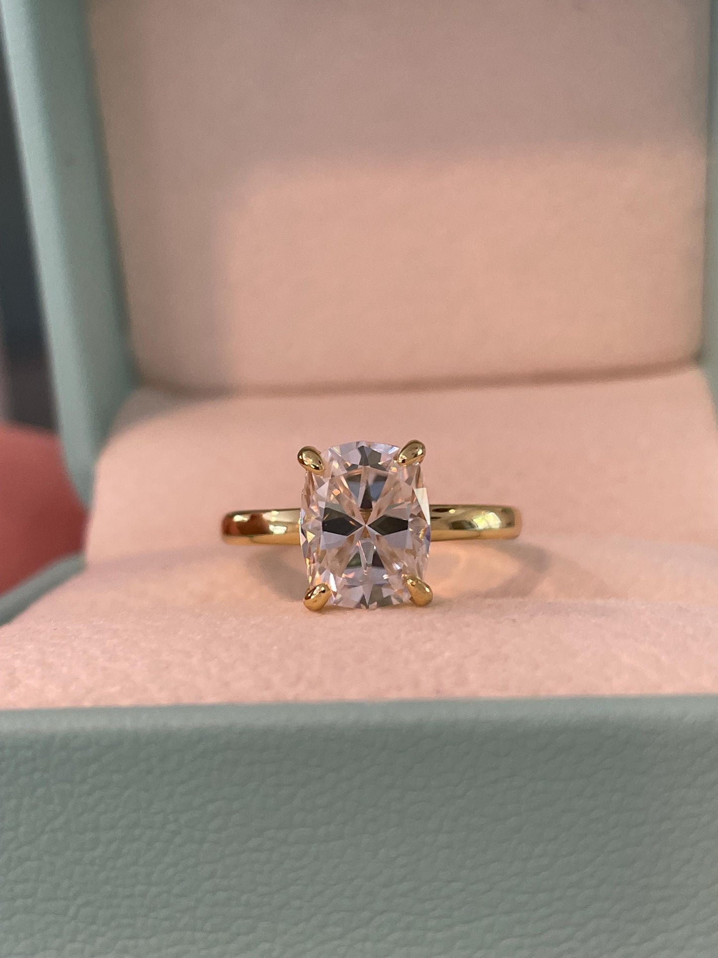 Moissanite engagement ring with 2.5CT Elongated Cushion Cut and hidden halo, yellow gold vermeil, silver engagement ring with Moissanite