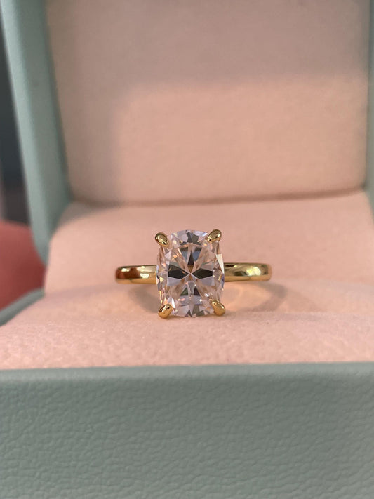 Moissanite engagement ring with 2.5CT Elongated Cushion Cut and hidden halo, yellow gold vermeil, silver engagement ring with Moissanite