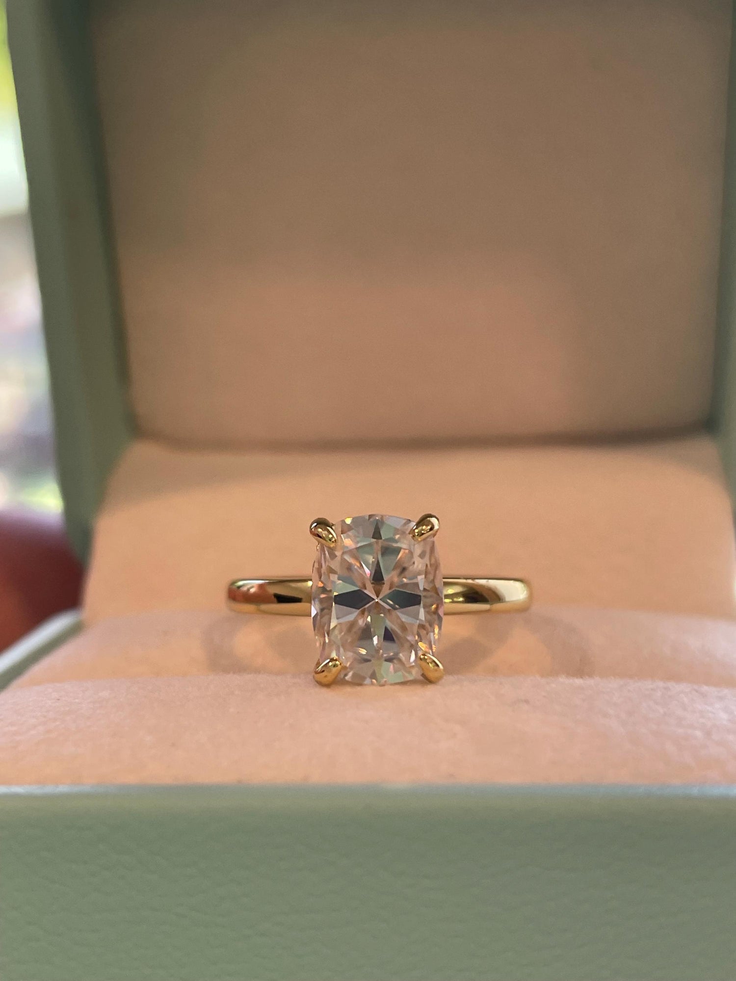 Moissanite engagement ring with 2.5CT Elongated Cushion Cut and hidden halo, yellow gold vermeil, silver engagement ring with Moissanite