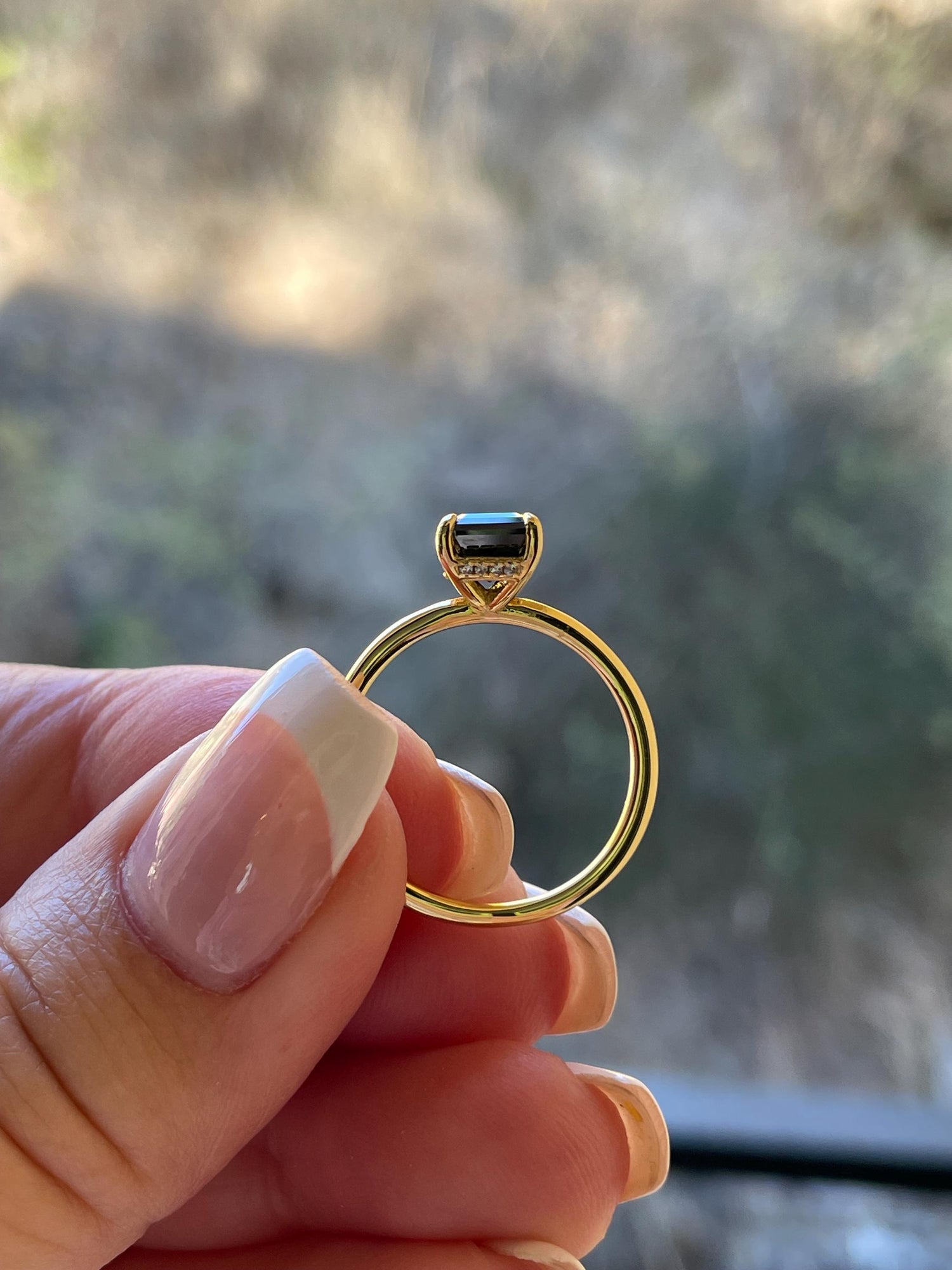 Black moissanite engagement ring, yellow gold vermeil , silver 925 emerald cut ring with black moissanite, black stone ring