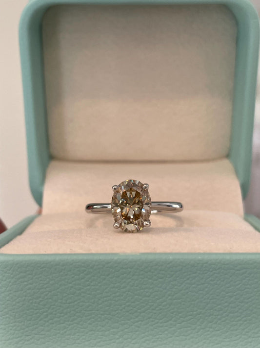 Oval cut champagne moissanite engagement ring in yellow gold vermeil, Sterling Silver 925 moissanite ring, gift for her