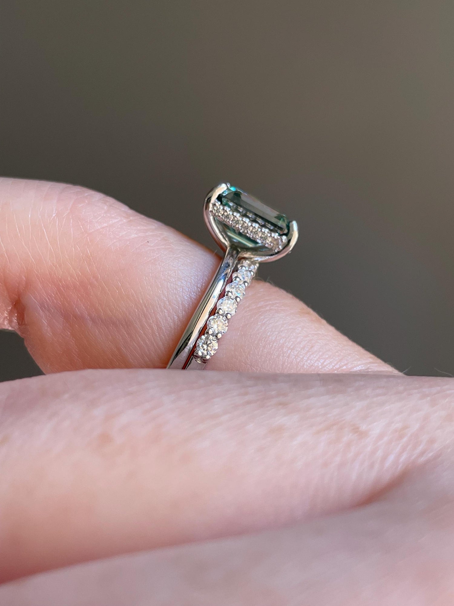 3 carat emerald cut green moissanite engagement ring set, silver ring , gold vermeil green moissanite ring, green stone ring, gift for her