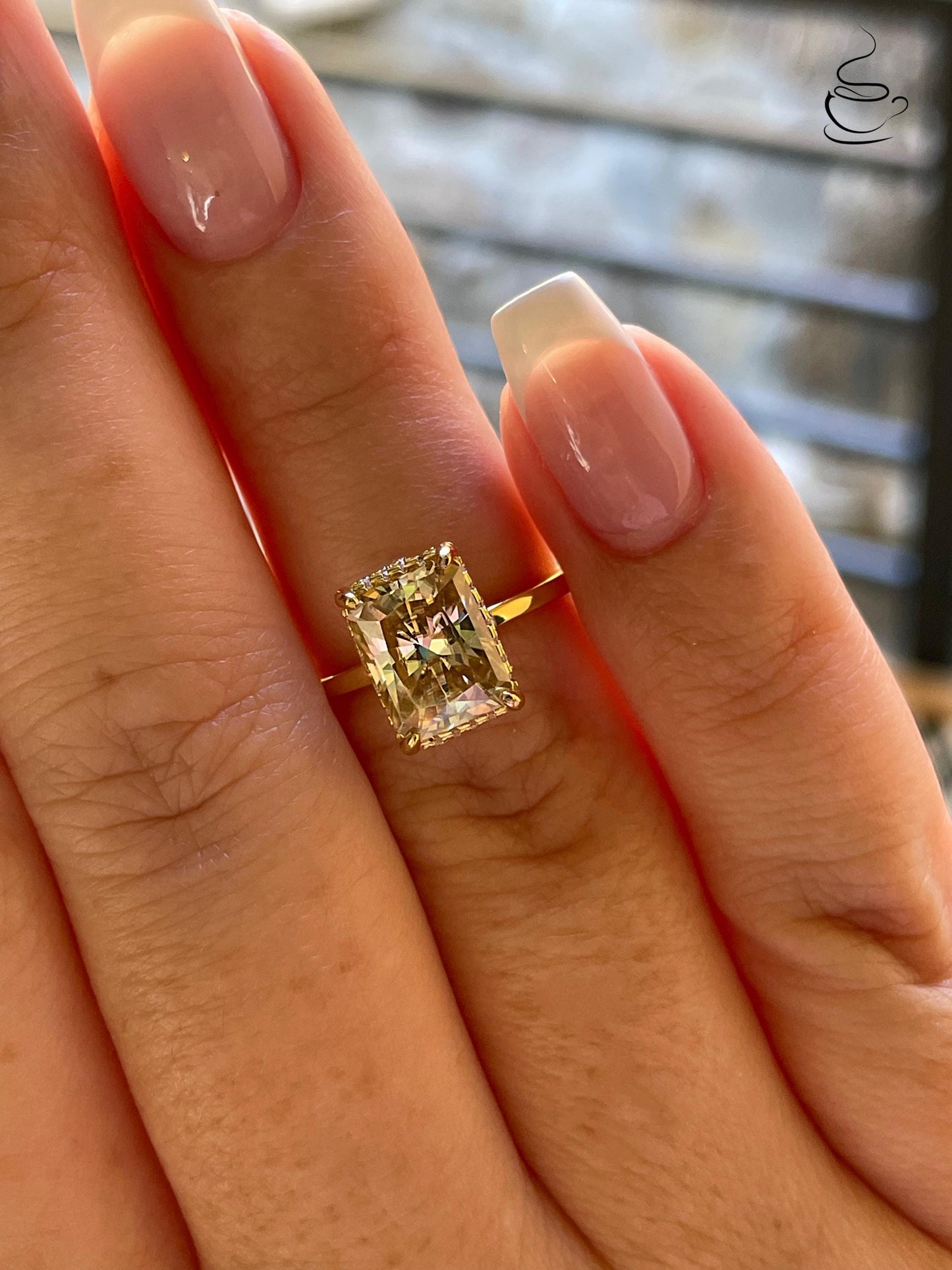 3 carat radiant cut champagne moissanite engagement ring with hidden halo, gold vermeil moissanite ring, silver moissanite ring gift for her