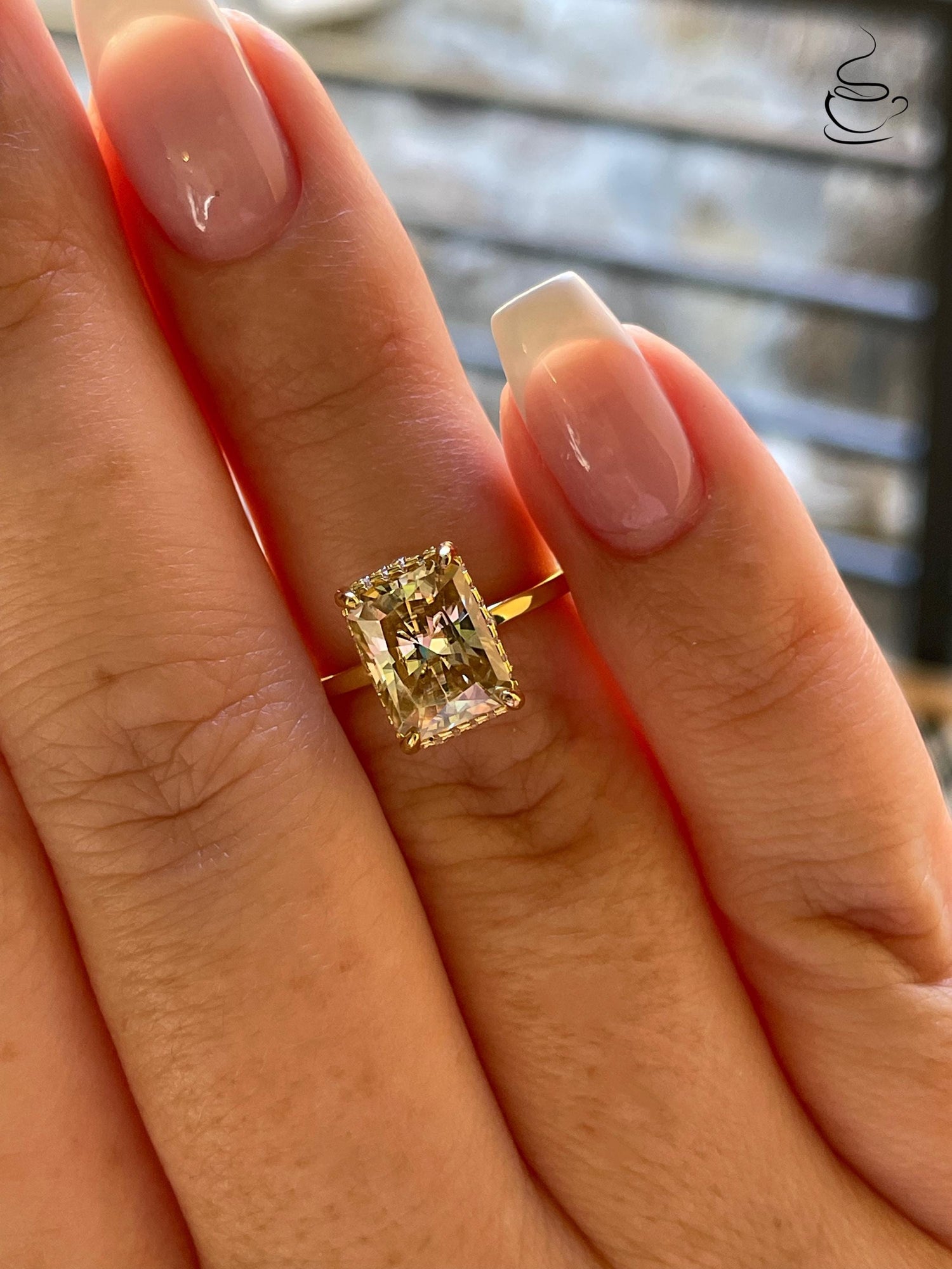 3 carat radiant cut champagne moissanite engagement ring with hidden halo, gold vermeil moissanite ring, silver moissanite ring gift for her