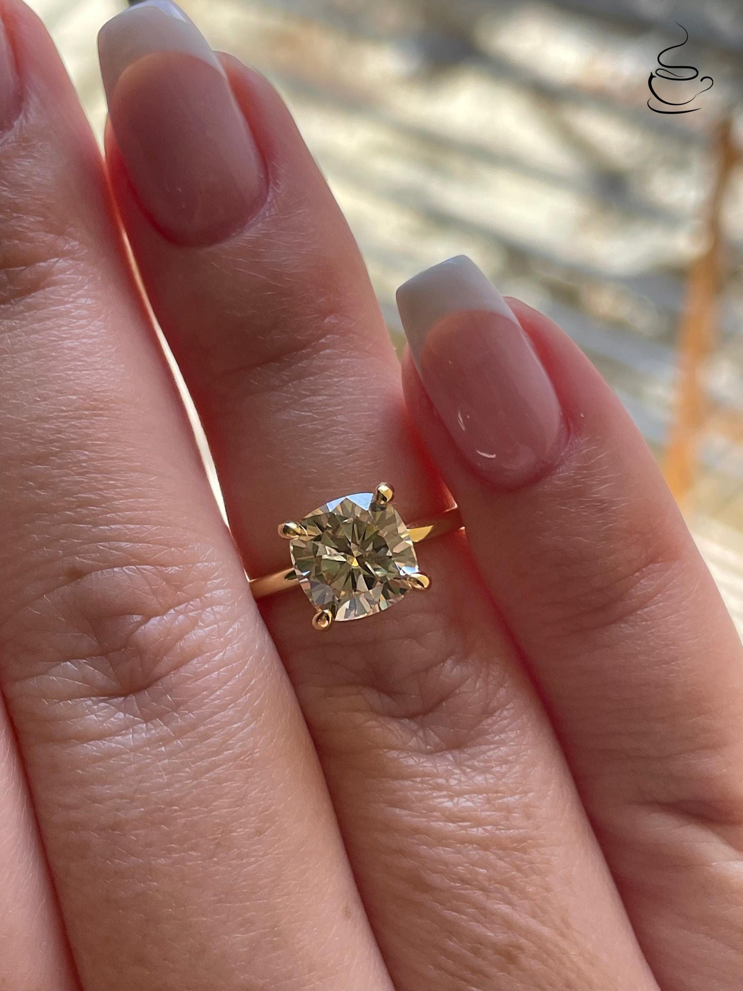 2.5 carat cushion cut champagne moissanite engagement ring, gold vermeil cushion cut ring, sterling silver moissanite ring, gift for her