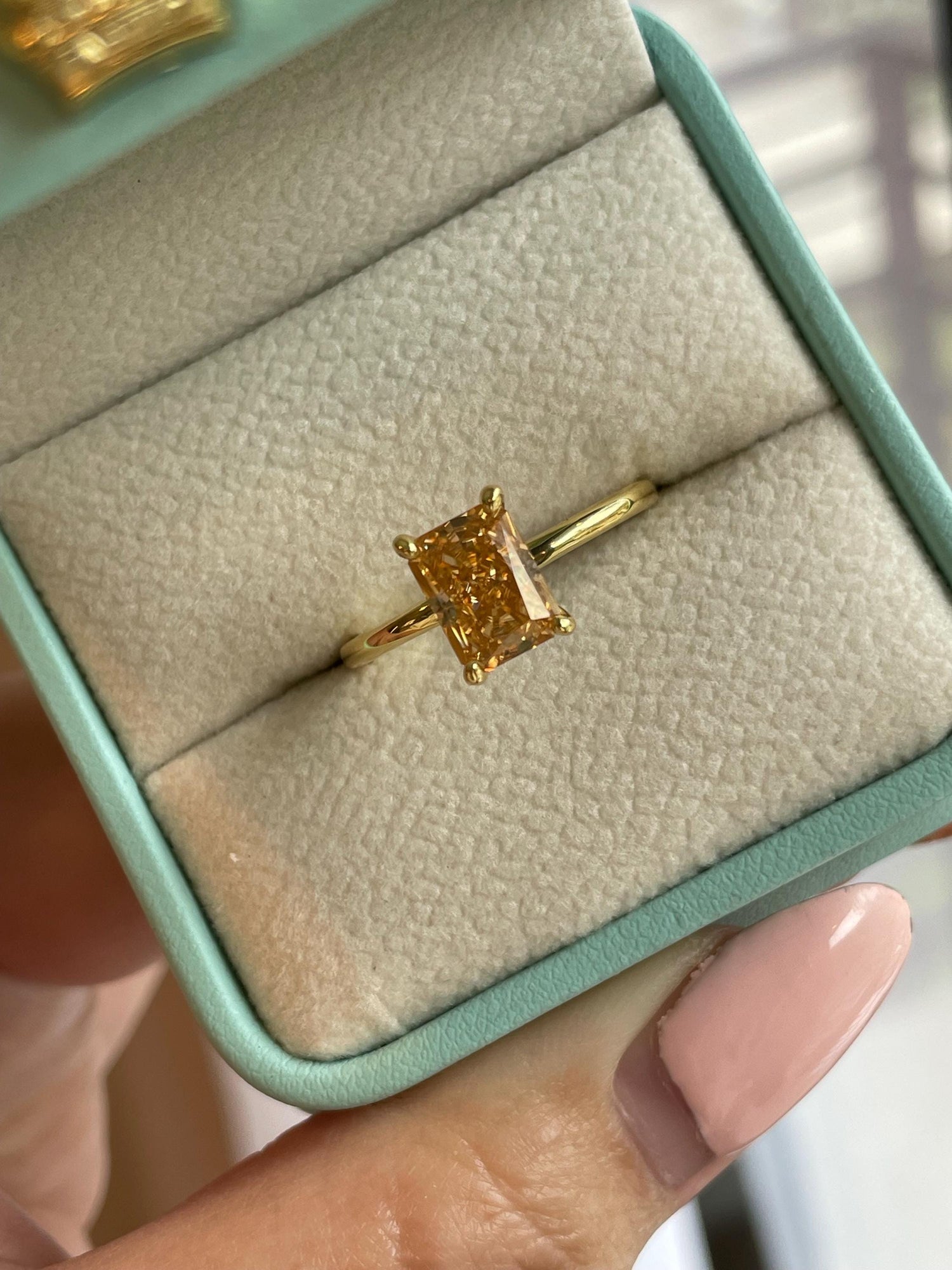 2CT radiant cut honey champagne moissanite engagement ring, gift for her, Moissanite ring