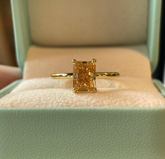 2CT radiant cut honey champagne moissanite engagement ring, gift for her, Moissanite ring