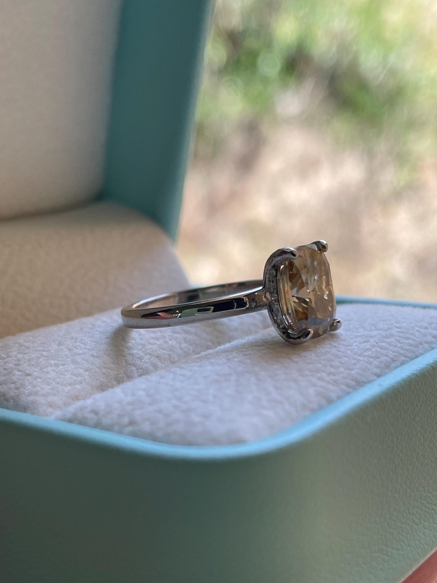 3CT moissanite champagne elongated cushion cut engagement ring with hidden halo, champagne moissanite ring, cushion cut moissanite ring