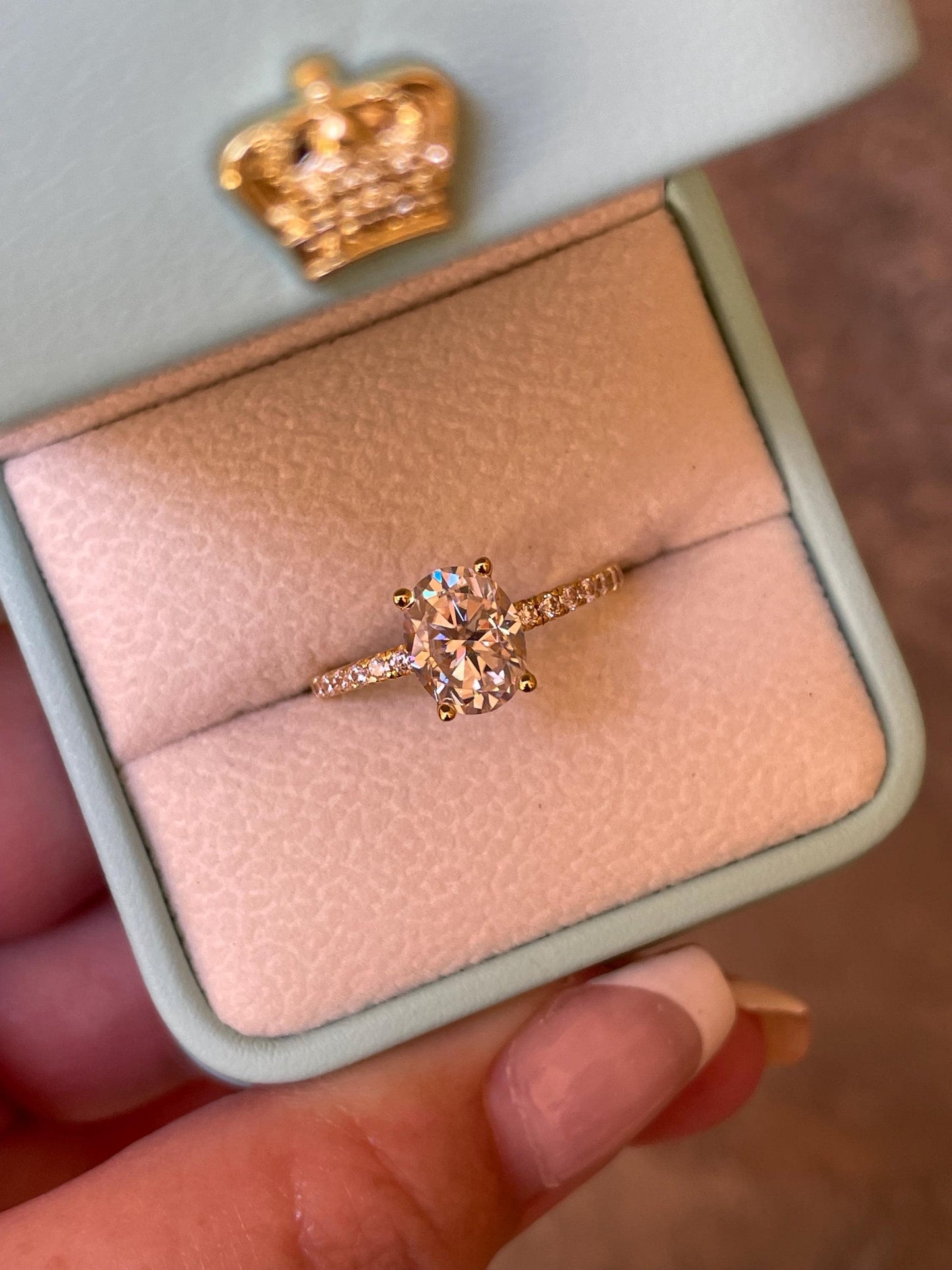 2 carat oval cut moissanite engagement ring with paved band, gold vermeil oval moissanite engagement ring, silver moissanite ring