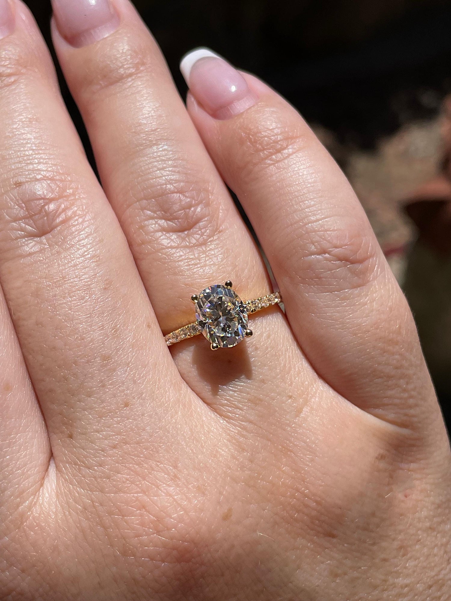 2 carat oval cut moissanite engagement ring with paved band, gold vermeil oval moissanite engagement ring, silver moissanite ring
