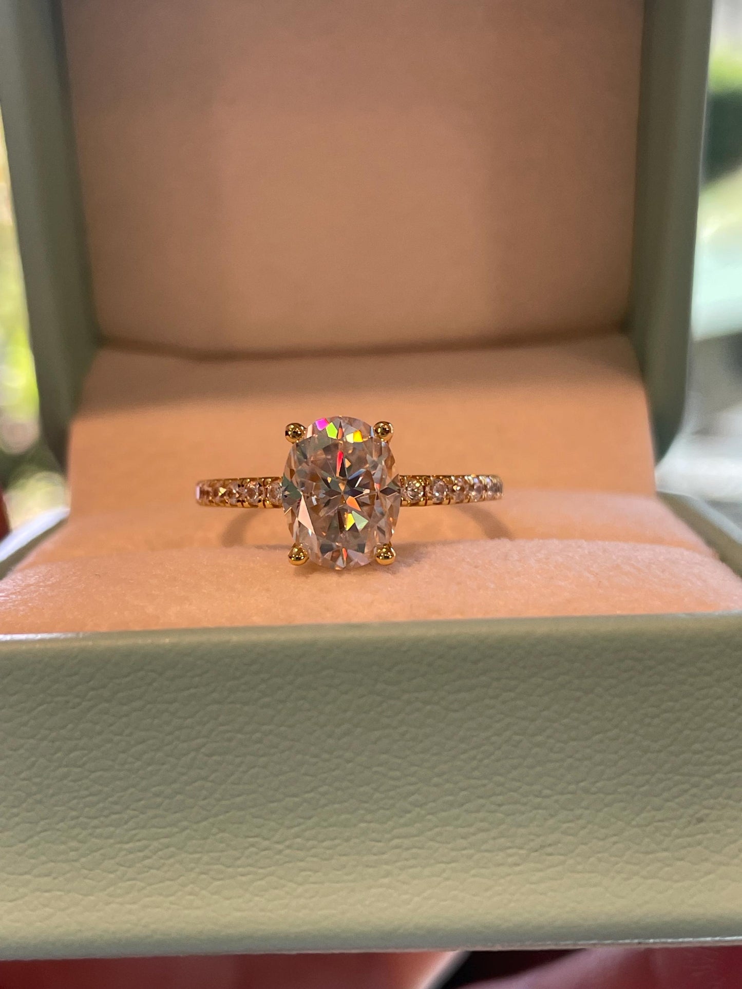 2 carat oval cut moissanite engagement ring with paved band, gold vermeil oval moissanite engagement ring, silver moissanite ring