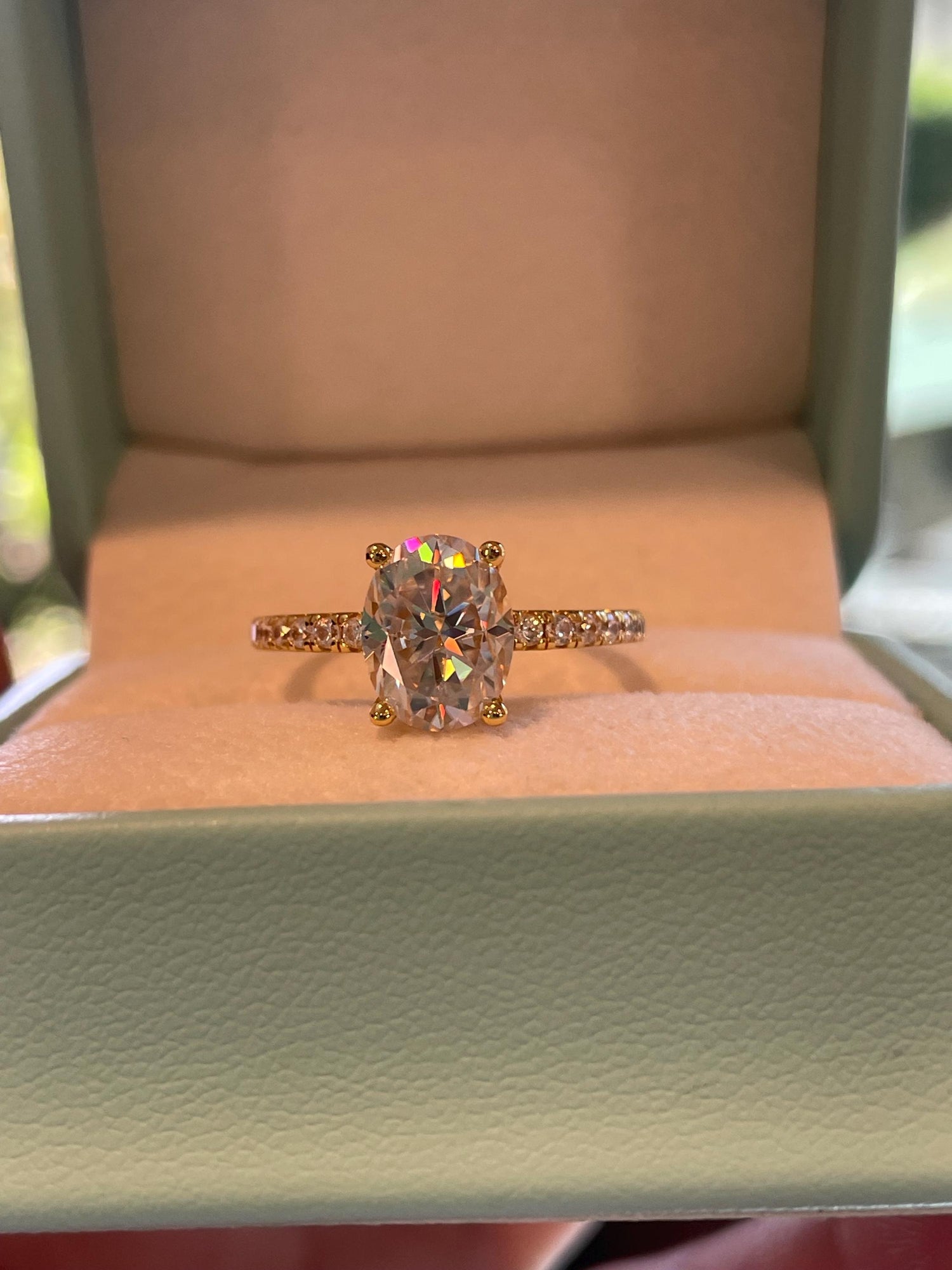 2 carat oval cut moissanite engagement ring with paved band, gold vermeil oval moissanite engagement ring, silver moissanite ring