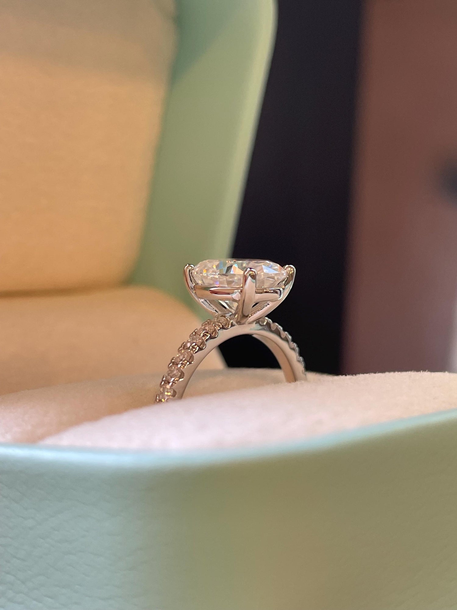 2 carat oval cut moissanite engagement ring with paved band, gold vermeil oval moissanite engagement ring, silver moissanite ring