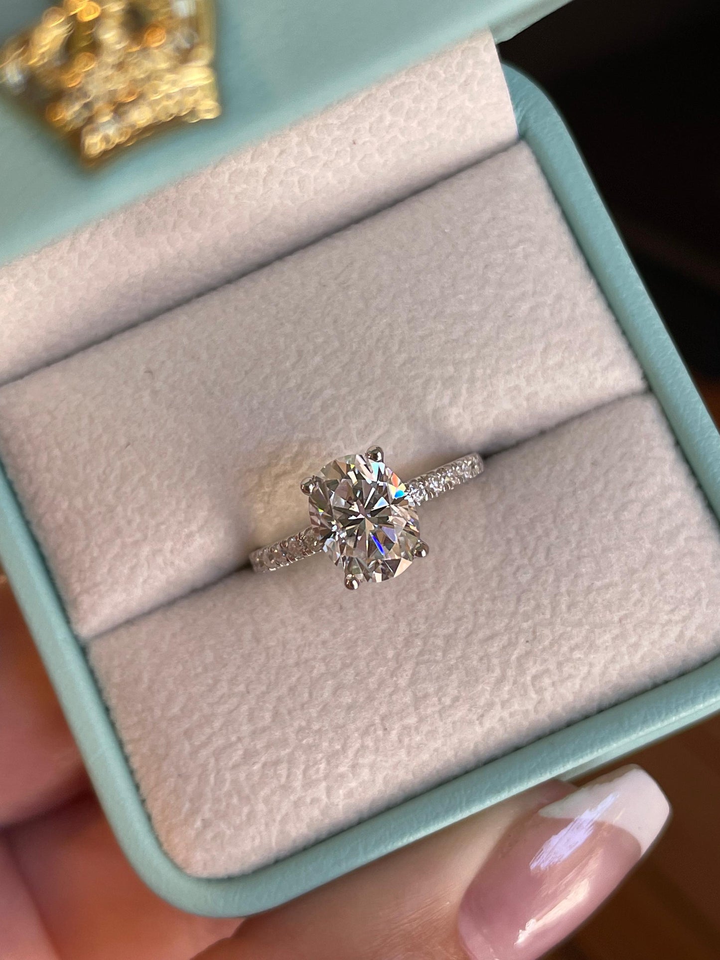 2 carat oval cut moissanite engagement ring with paved band, gold vermeil oval moissanite engagement ring, silver moissanite ring