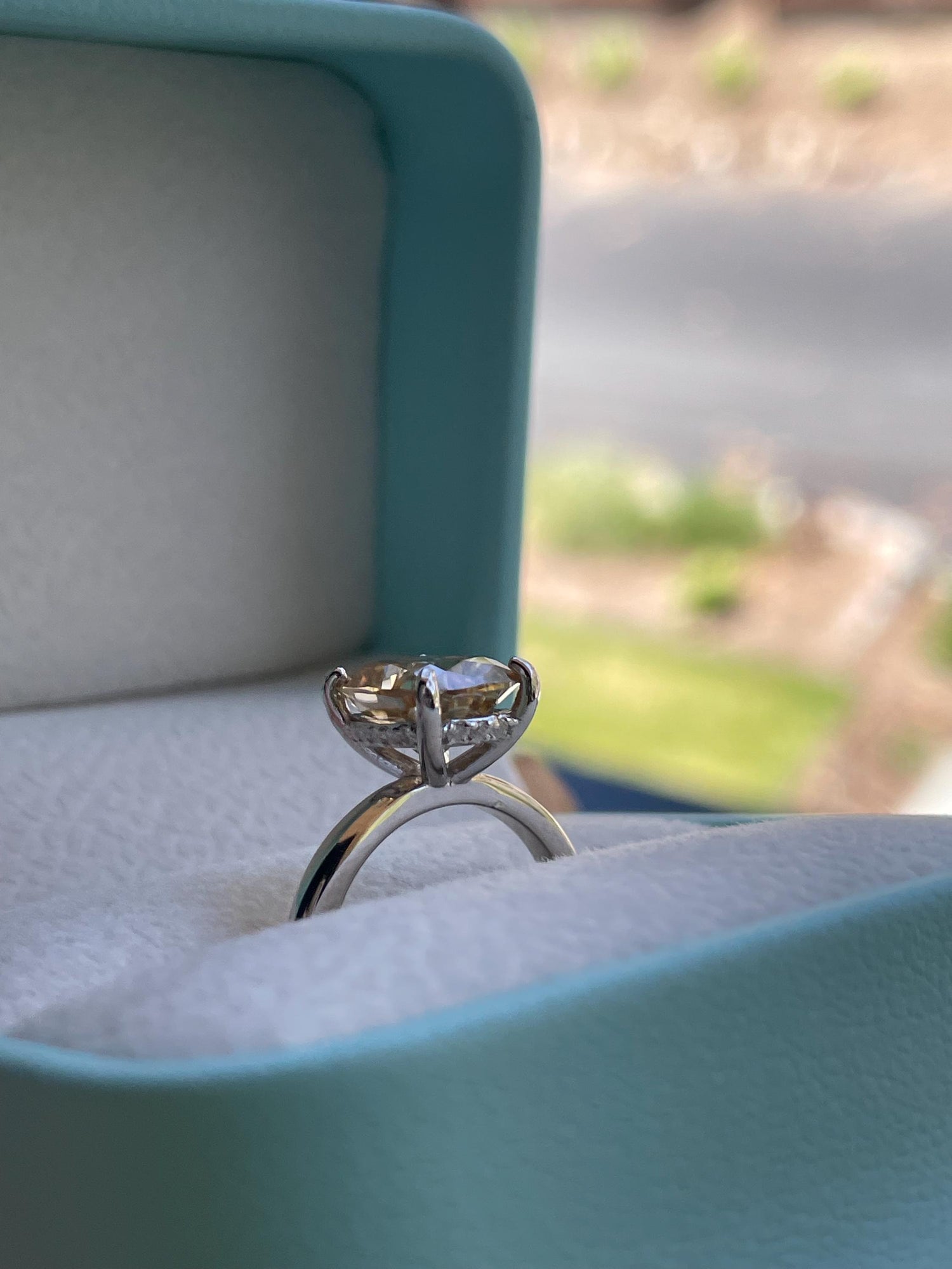 3CT moissanite champagne elongated cushion cut engagement ring with hidden halo, champagne moissanite ring, cushion cut moissanite ring