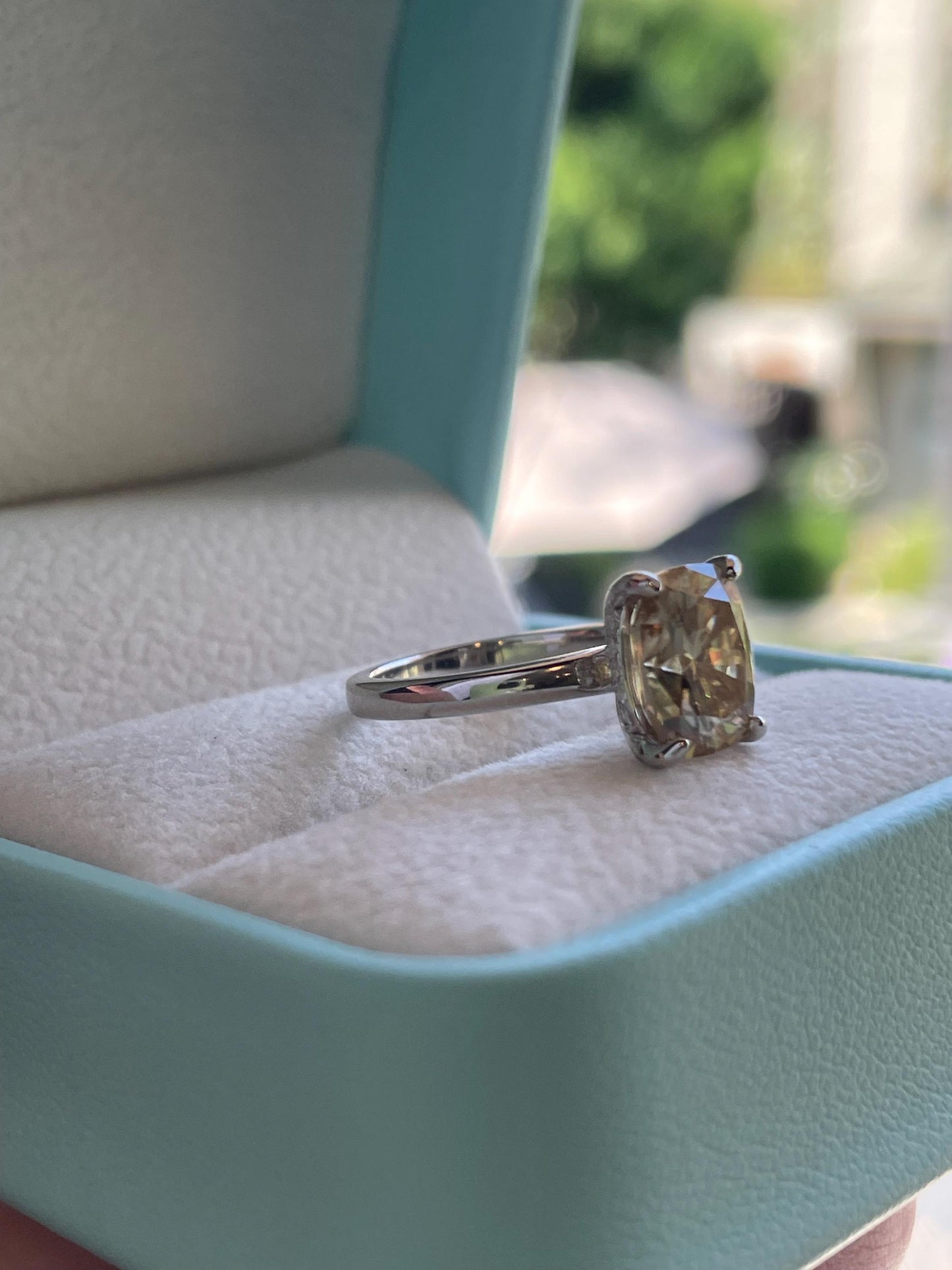 3CT moissanite champagne elongated cushion cut engagement ring with hidden halo, champagne moissanite ring, cushion cut moissanite ring