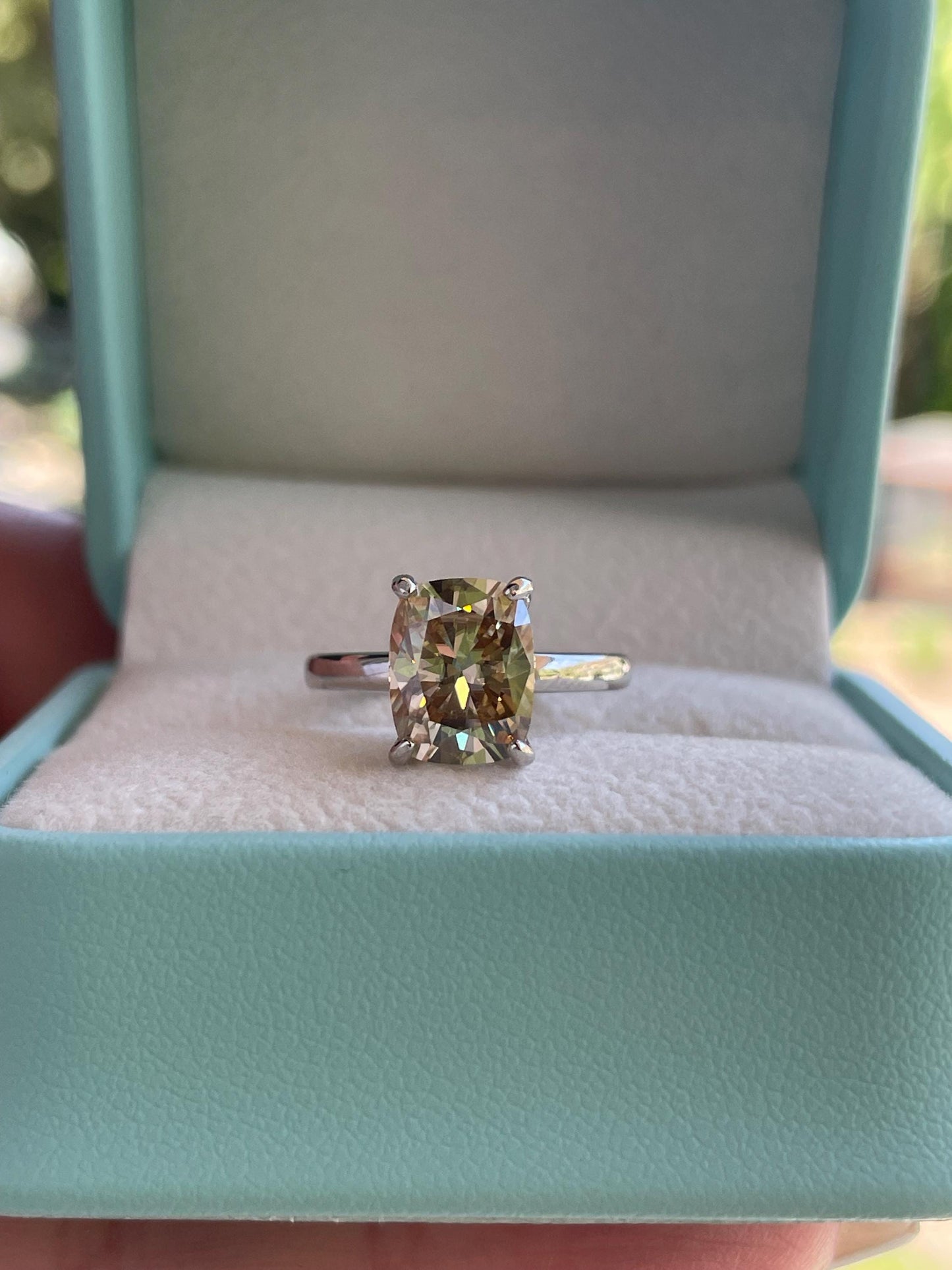 3CT moissanite champagne elongated cushion cut engagement ring with hidden halo, champagne moissanite ring, cushion cut moissanite ring