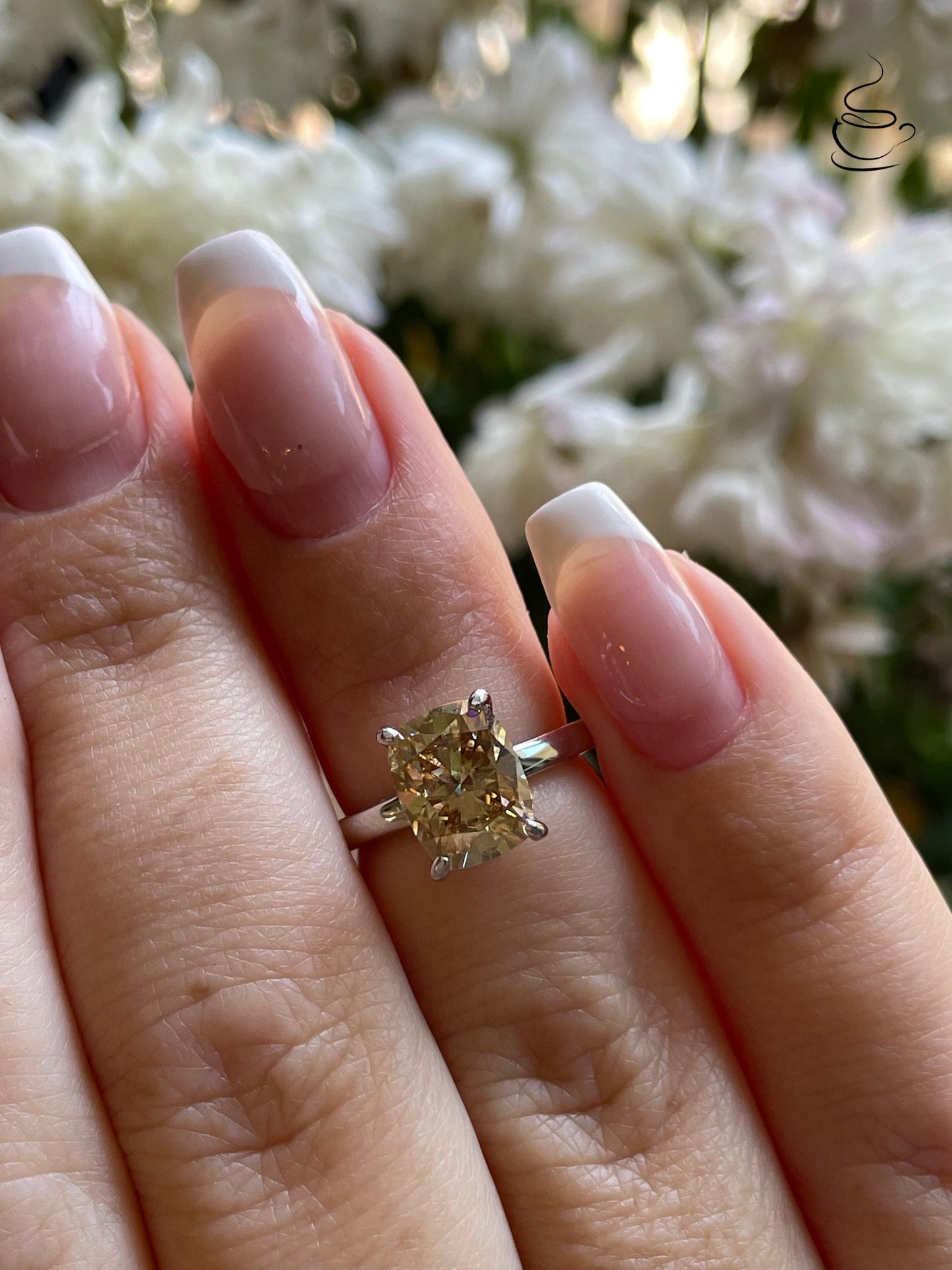 3CT moissanite champagne elongated cushion cut engagement ring with hidden halo, champagne moissanite ring, cushion cut moissanite ring