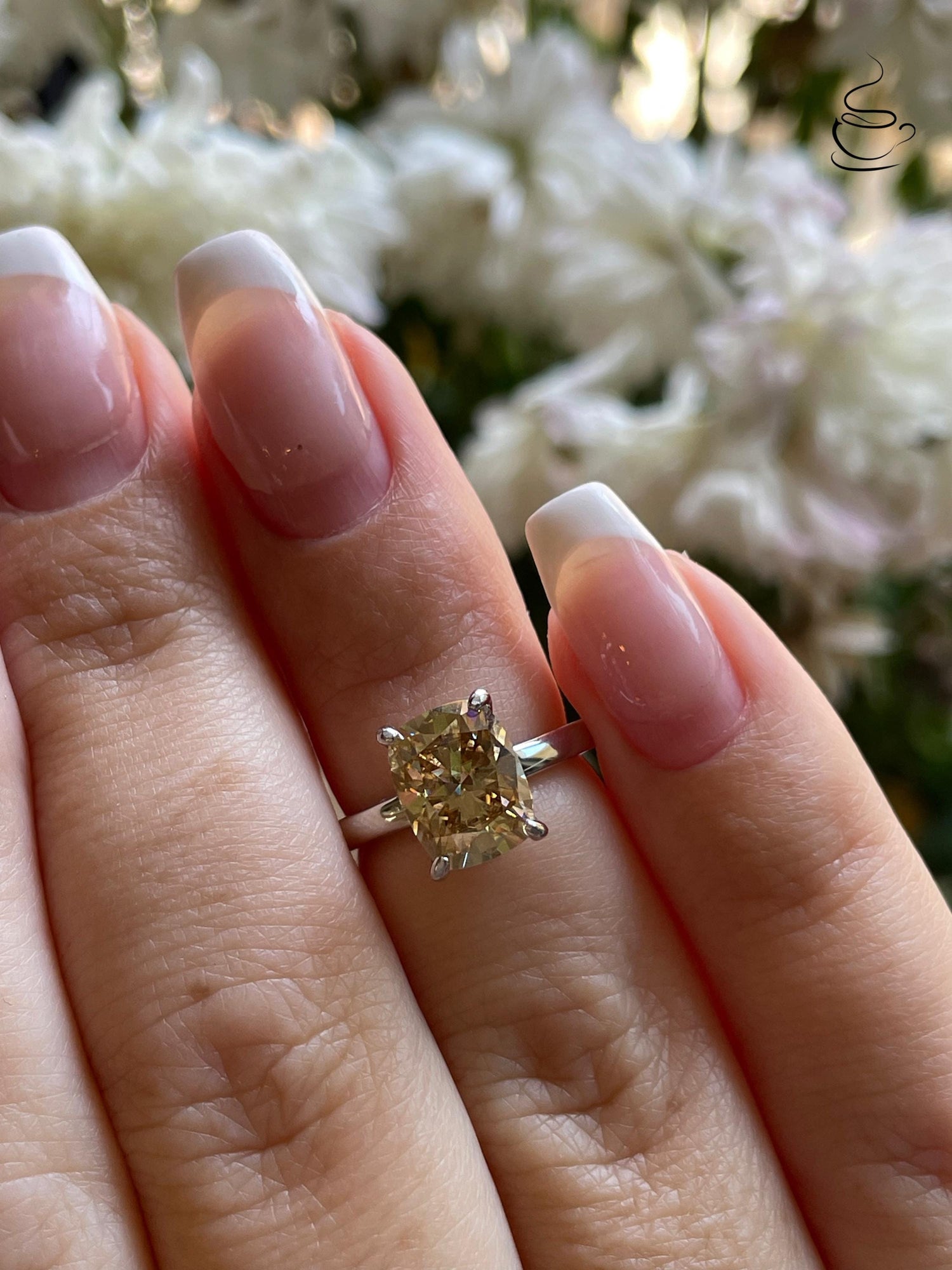 3CT moissanite champagne elongated cushion cut engagement ring with hidden halo, champagne moissanite ring, cushion cut moissanite ring