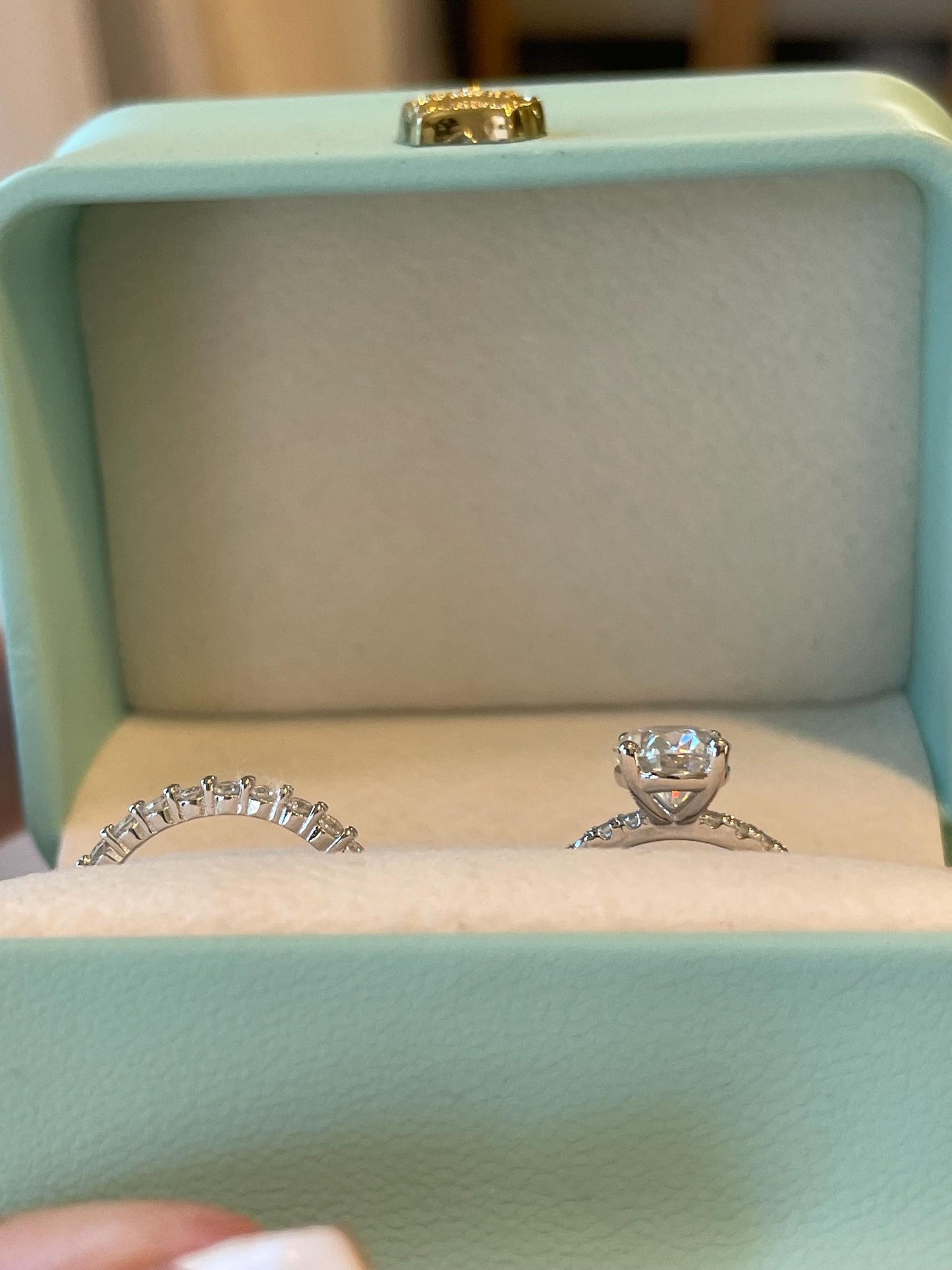 Oval Cut Moissanite Engagement Ring Set , Sterling Silver with 14K Gold or Rhodium Finish Half Eternity Band, proposal ring, 2 carat ring