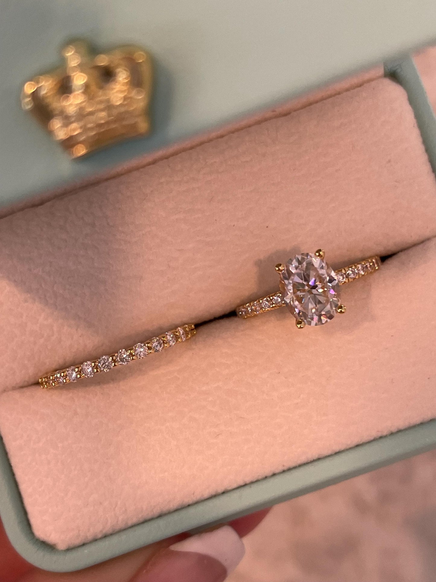 Oval Cut Moissanite Engagement Ring Set , Sterling Silver with 14K Gold or Rhodium Finish Half Eternity Band, proposal ring, 2 carat ring