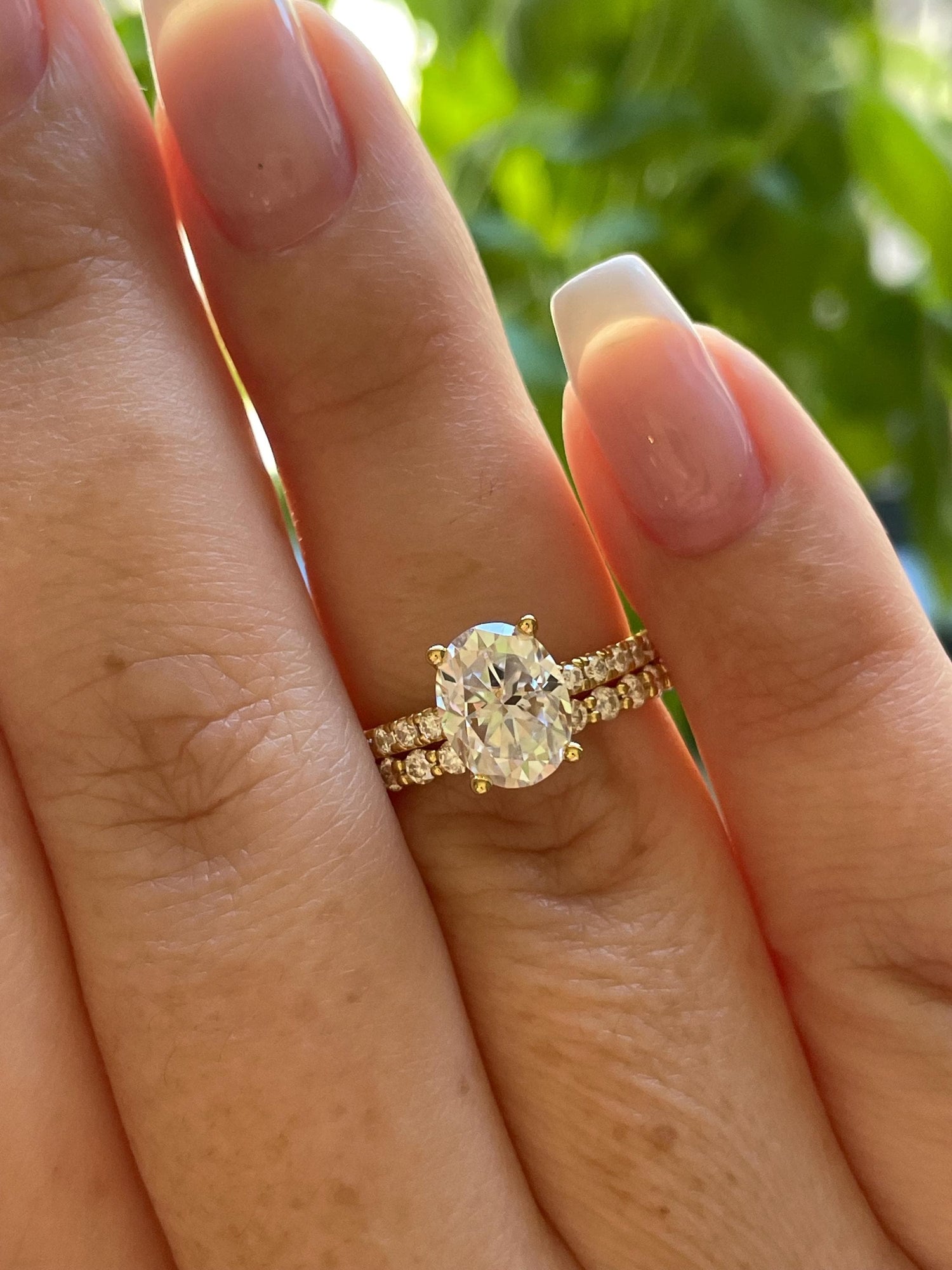 Oval Cut Moissanite Engagement Ring Set , Sterling Silver with 14K Gold or Rhodium Finish Half Eternity Band, proposal ring, 2 carat ring