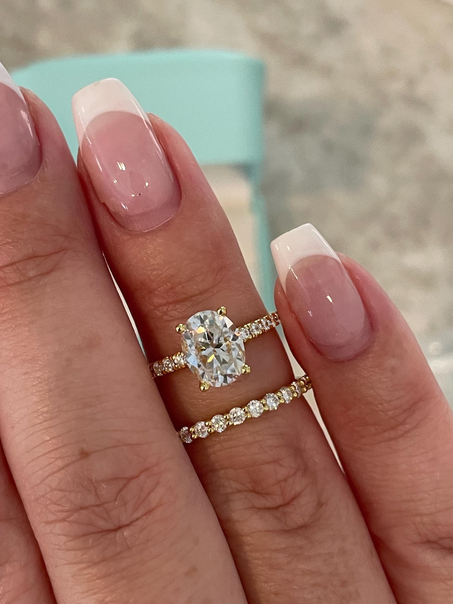 Oval Cut Moissanite Engagement Ring Set , Sterling Silver with 14K Gold or Rhodium Finish Half Eternity Band, proposal ring, 2 carat ring