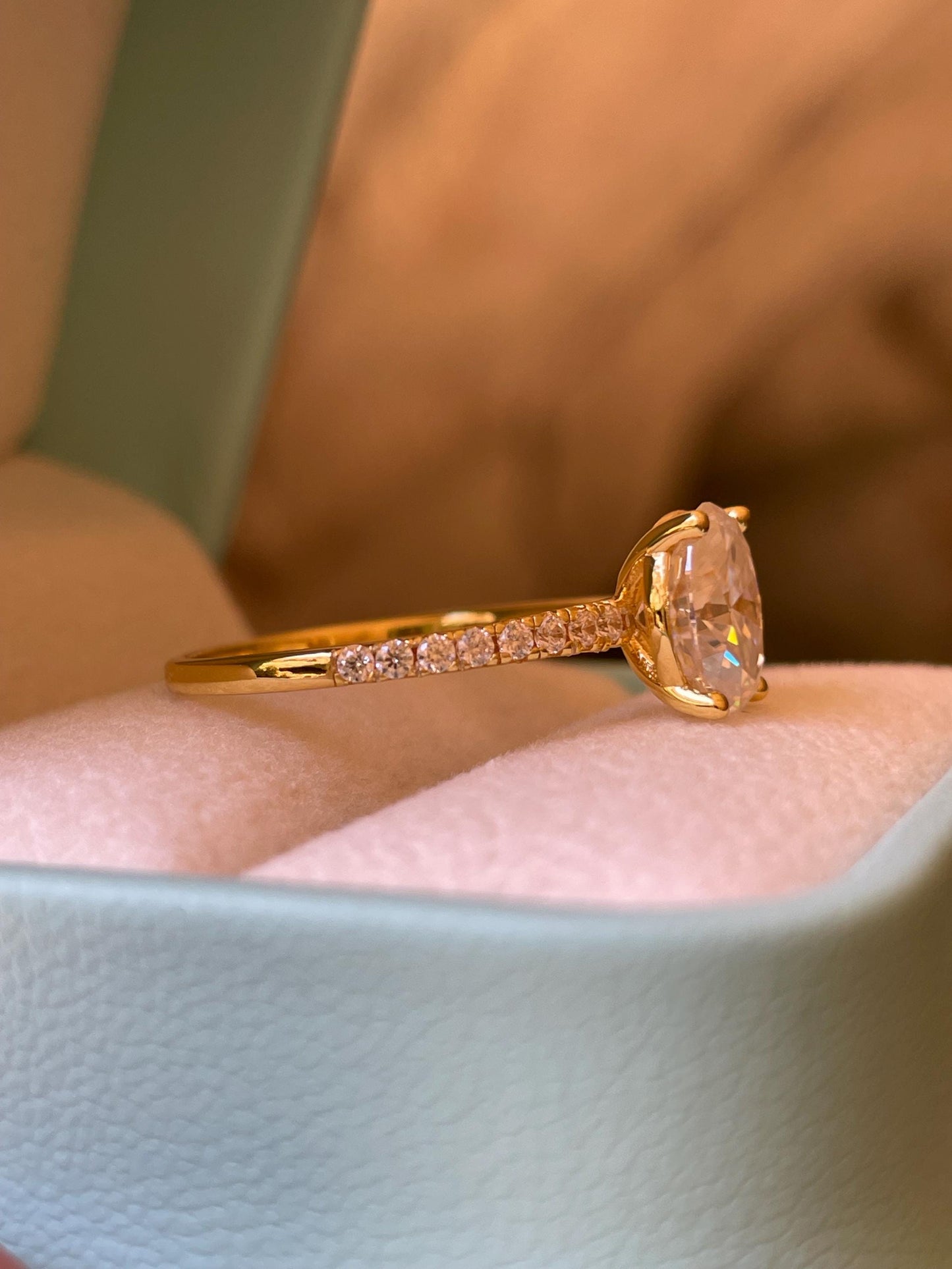 2 carat oval cut moissanite engagement ring with paved band, gold vermeil oval moissanite engagement ring, silver moissanite ring