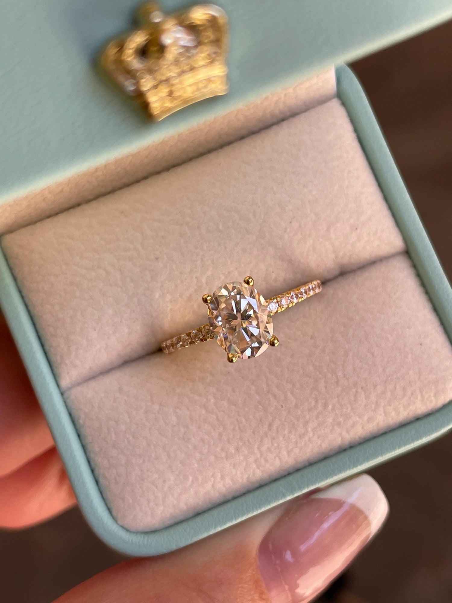 2 carat oval cut moissanite engagement ring with paved band, gold vermeil oval moissanite engagement ring, silver moissanite ring