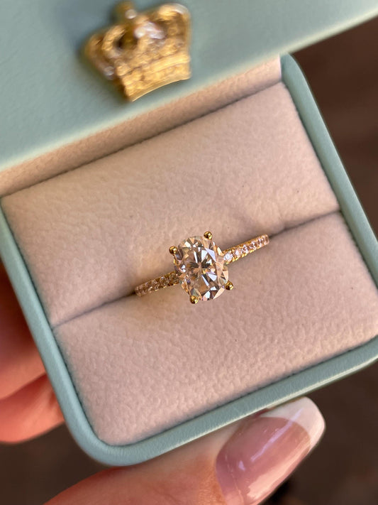2 carat oval cut moissanite engagement ring with paved band, gold vermeil oval moissanite engagement ring, silver moissanite ring