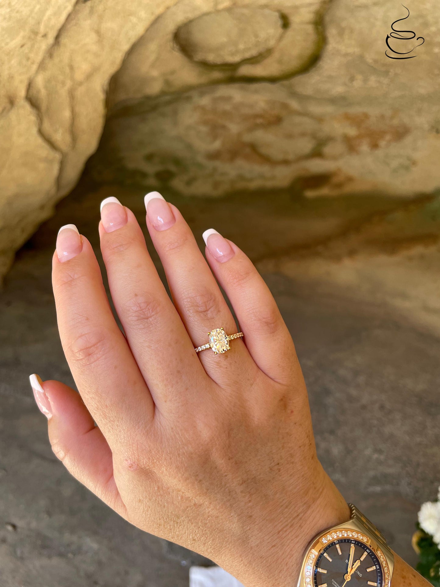 2 carat oval cut moissanite engagement ring with paved band, gold vermeil oval moissanite engagement ring, silver moissanite ring