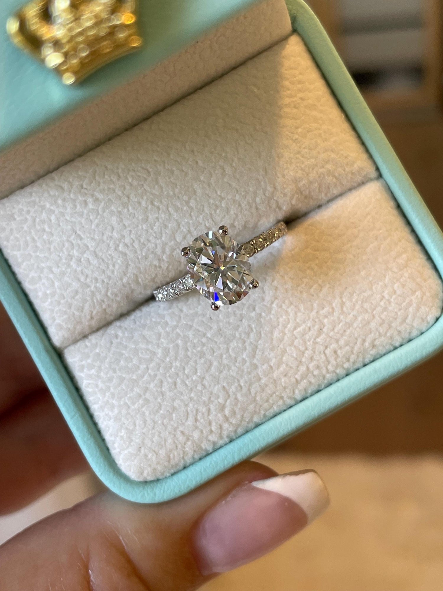 2 carat oval cut moissanite engagement ring with paved band, gold vermeil oval moissanite engagement ring, silver moissanite ring