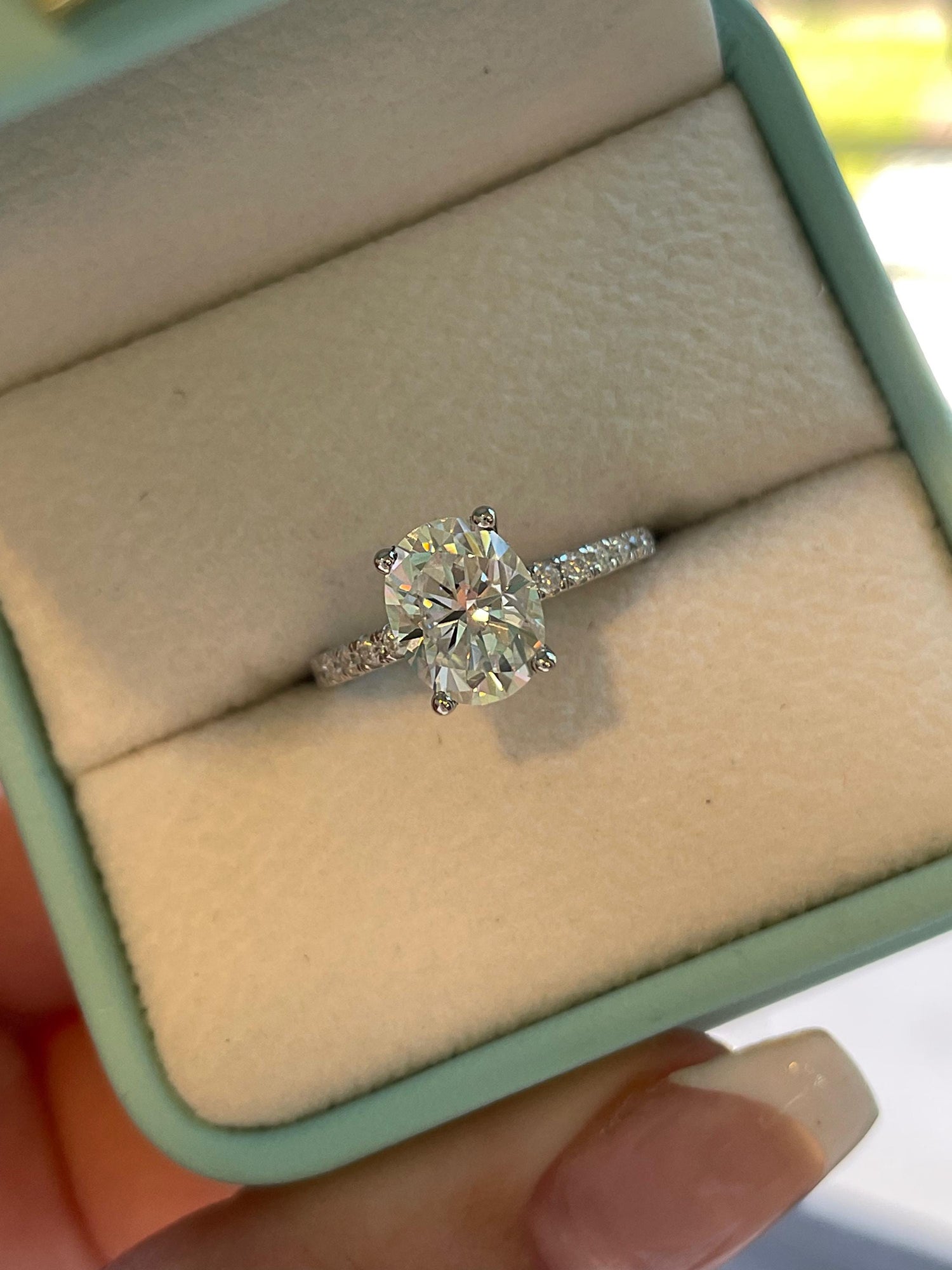 2 carat oval cut moissanite engagement ring with paved band, gold vermeil oval moissanite engagement ring, silver moissanite ring