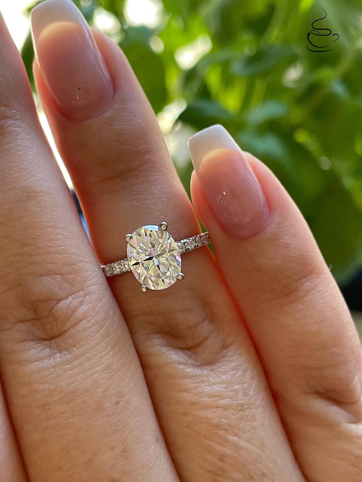 2 carat oval cut moissanite engagement ring with paved band, gold vermeil oval moissanite engagement ring, silver moissanite ring