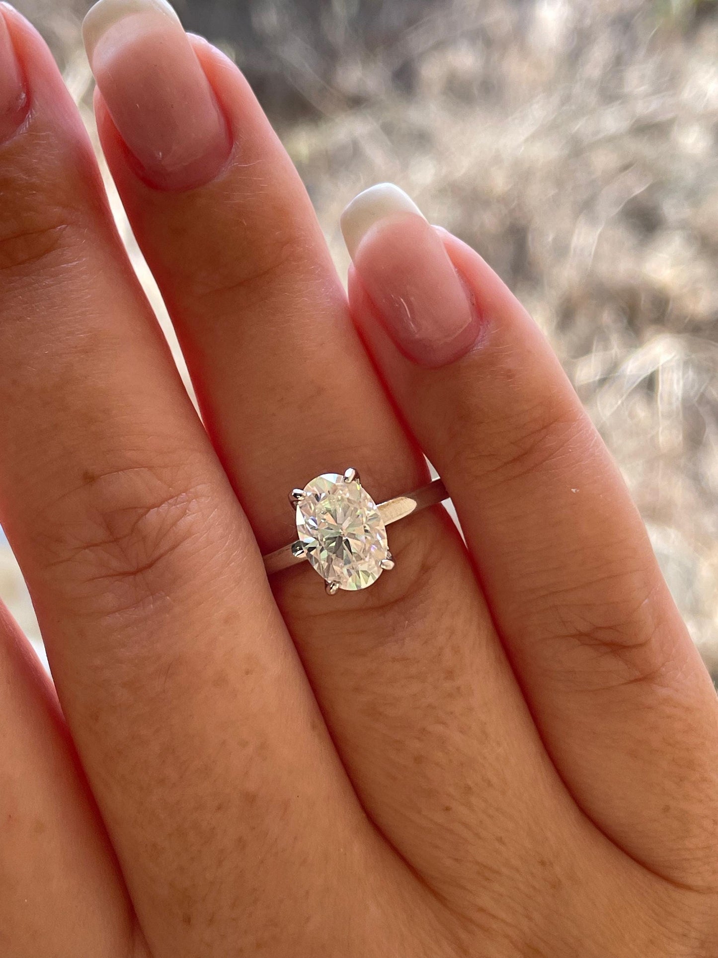 2.5 carat elongated oval cut moissanite engagement ring with hidden halo, sterling silver oval cut moissanite proposal ring, gift for her
