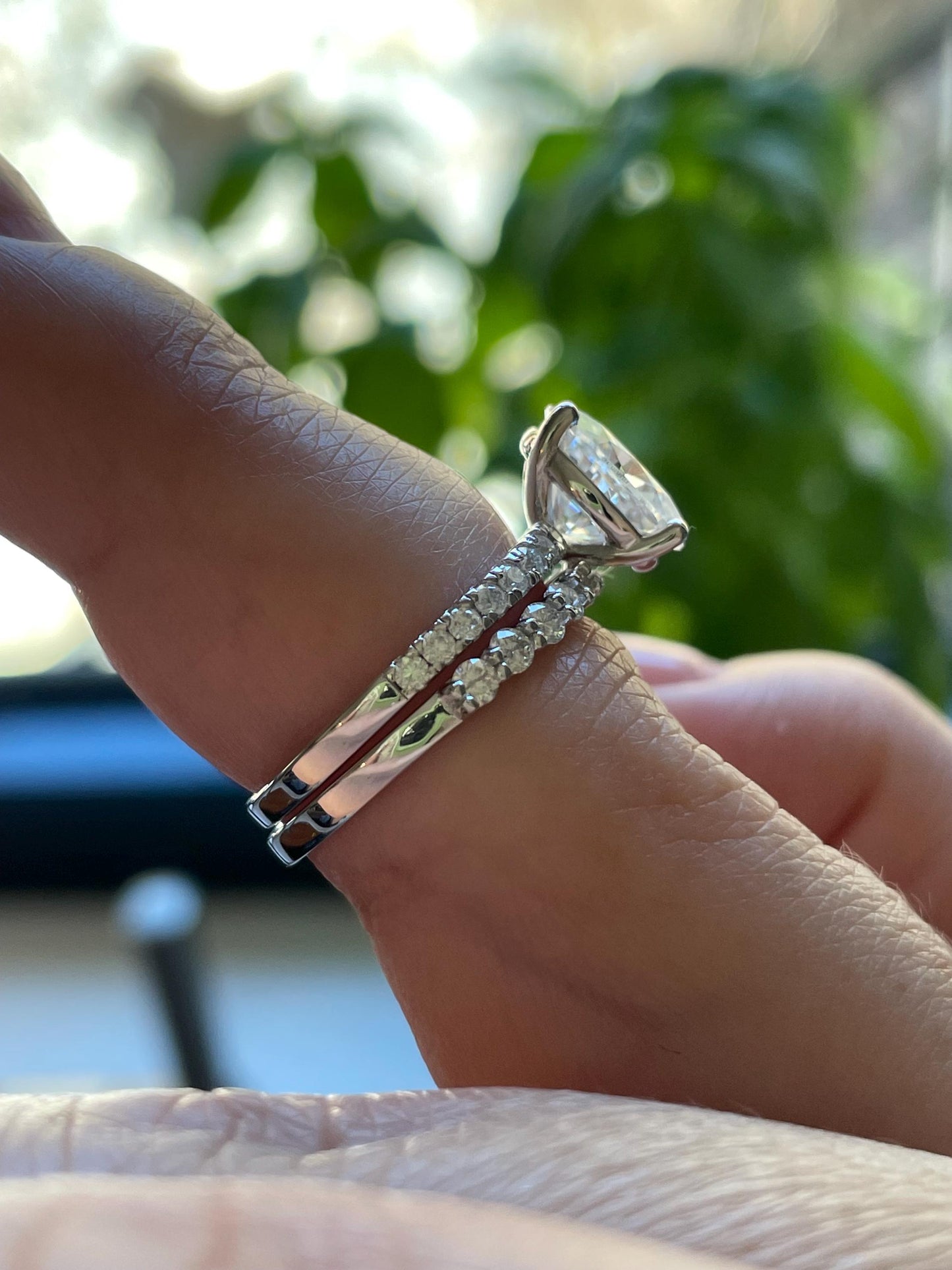 Oval Cut Moissanite Engagement Ring Set , Sterling Silver with 14K Gold or Rhodium Finish Half Eternity Band, proposal ring, 2 carat ring