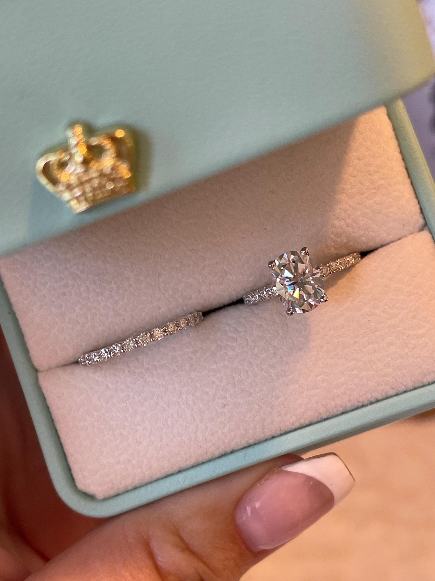Oval Cut Moissanite Engagement Ring Set , Sterling Silver with 14K Gold or Rhodium Finish Half Eternity Band, proposal ring, 2 carat ring