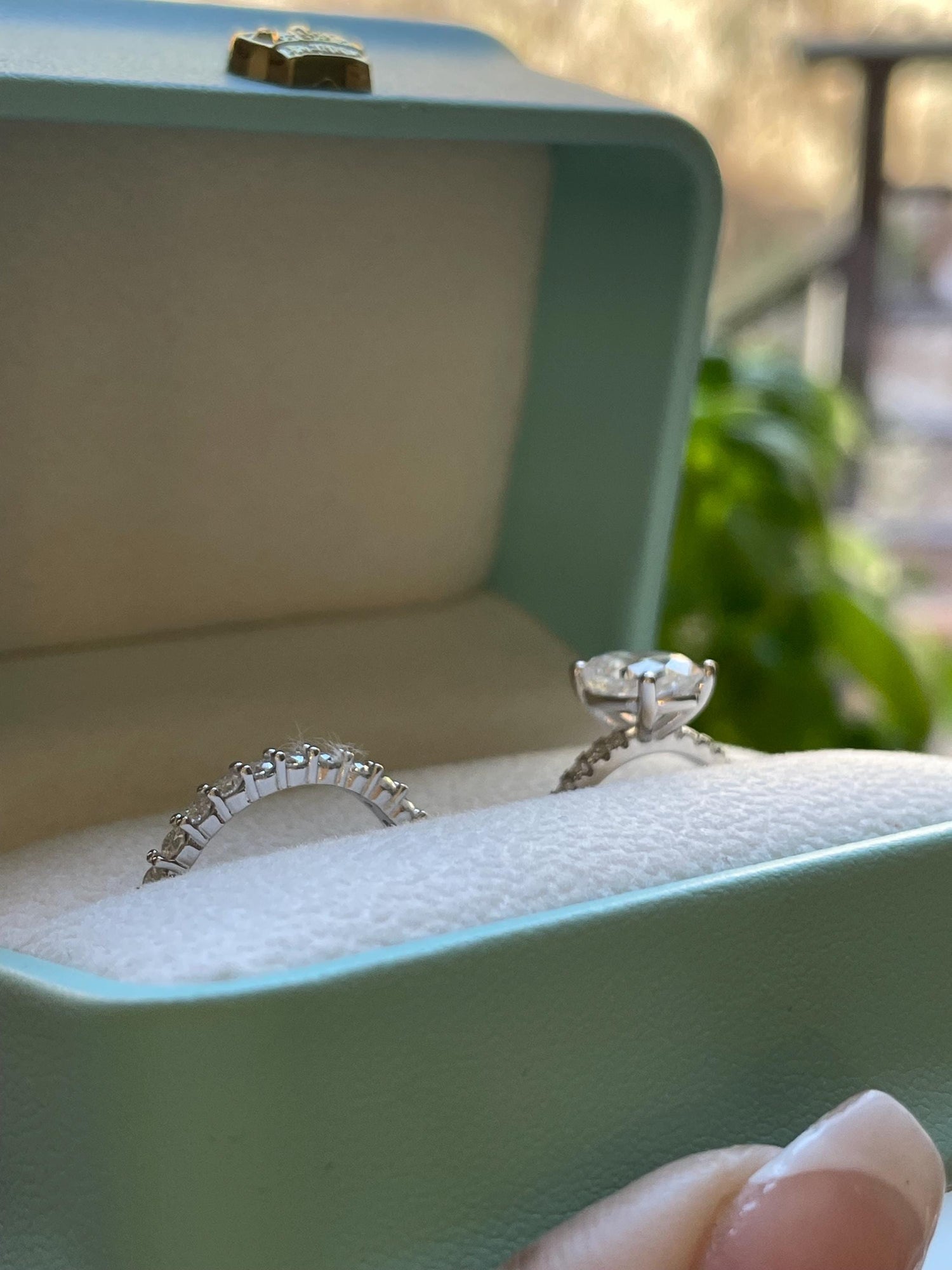 Oval Cut Moissanite Engagement Ring Set , Sterling Silver with 14K Gold or Rhodium Finish Half Eternity Band, proposal ring, 2 carat ring