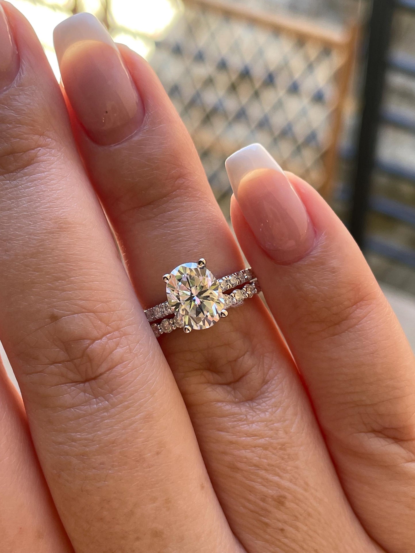 Oval Cut Moissanite Engagement Ring Set , Sterling Silver with 14K Gold or Rhodium Finish Half Eternity Band, proposal ring, 2 carat ring