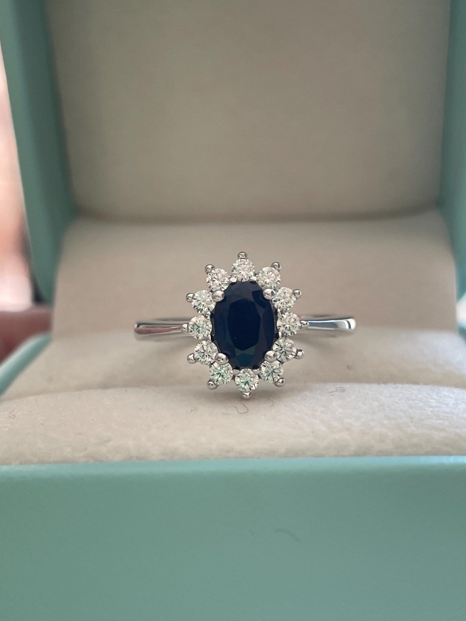 Blue sapphire engagement ring, sterling silver 925 engagement ring with natural sapphire, gift for her