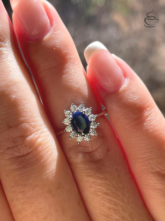 Blue sapphire engagement ring, sterling silver 925 engagement ring with natural sapphire, gift for her