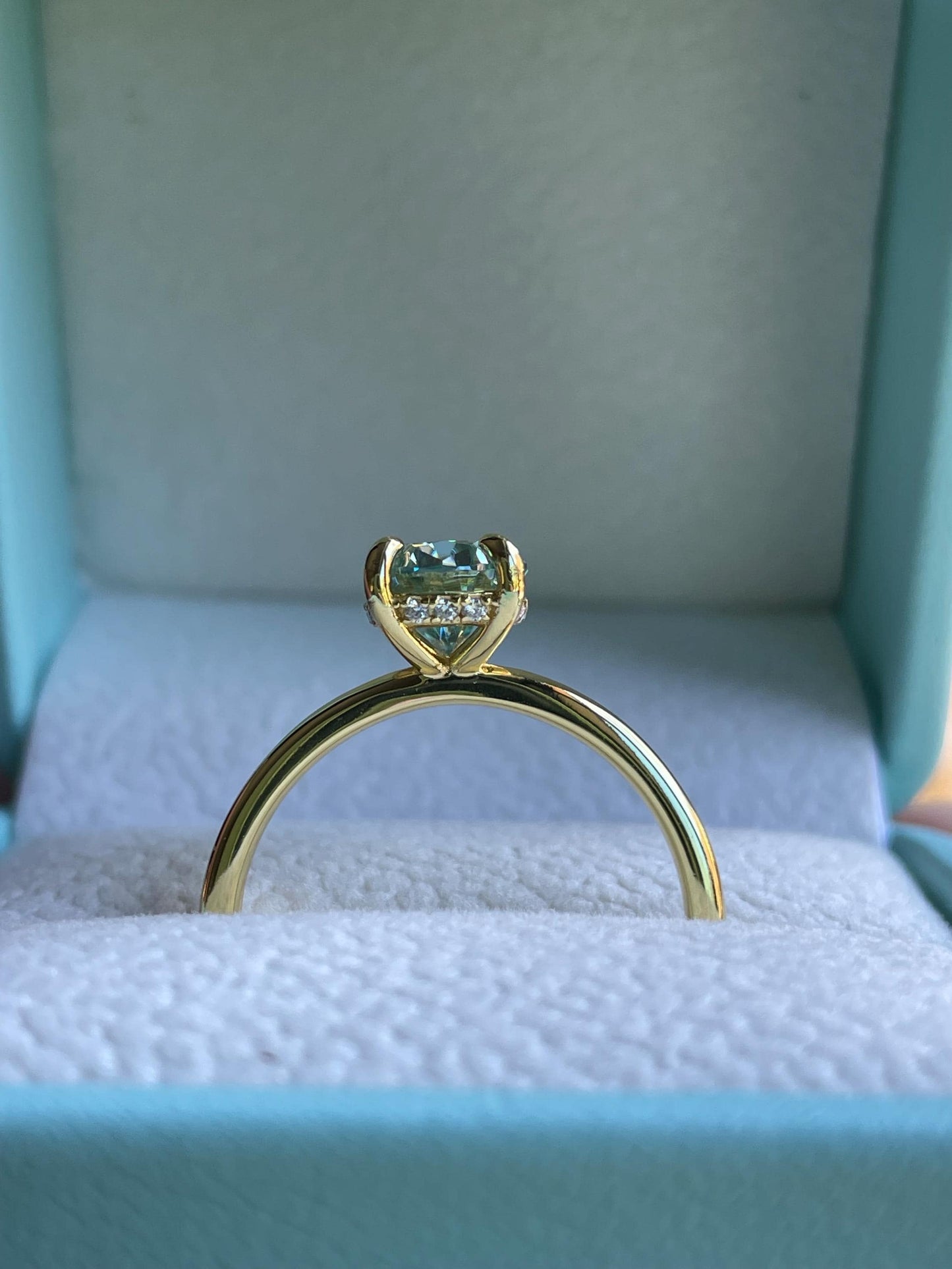 Blue green moissanite moissanite engagement ring, Sterling silver ring with 2 carat blue green moissanite, gold vermeil ring, gift for her