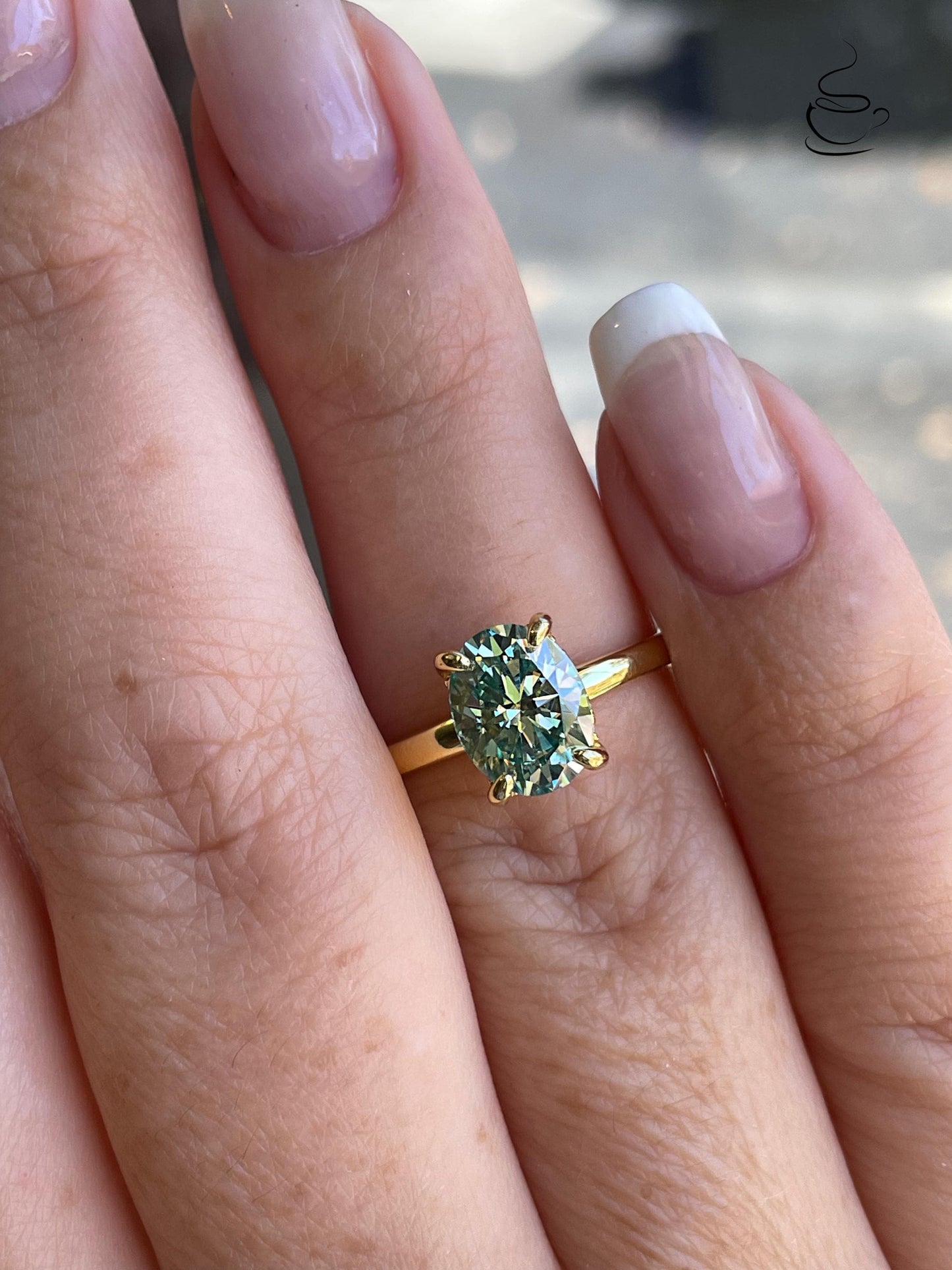 Blue green moissanite moissanite engagement ring, Sterling silver ring with 2 carat blue green moissanite, gold vermeil ring, gift for her