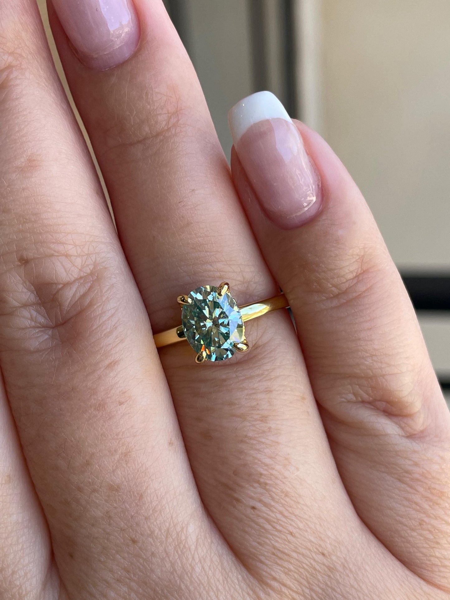 Blue green moissanite moissanite engagement ring, Sterling silver ring with 2 carat blue green moissanite, gold vermeil ring, gift for her