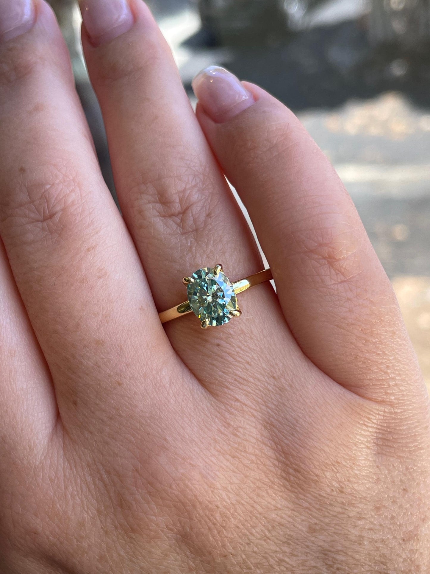 Blue green moissanite moissanite engagement ring, Sterling silver ring with 2 carat blue green moissanite, gold vermeil ring, gift for her