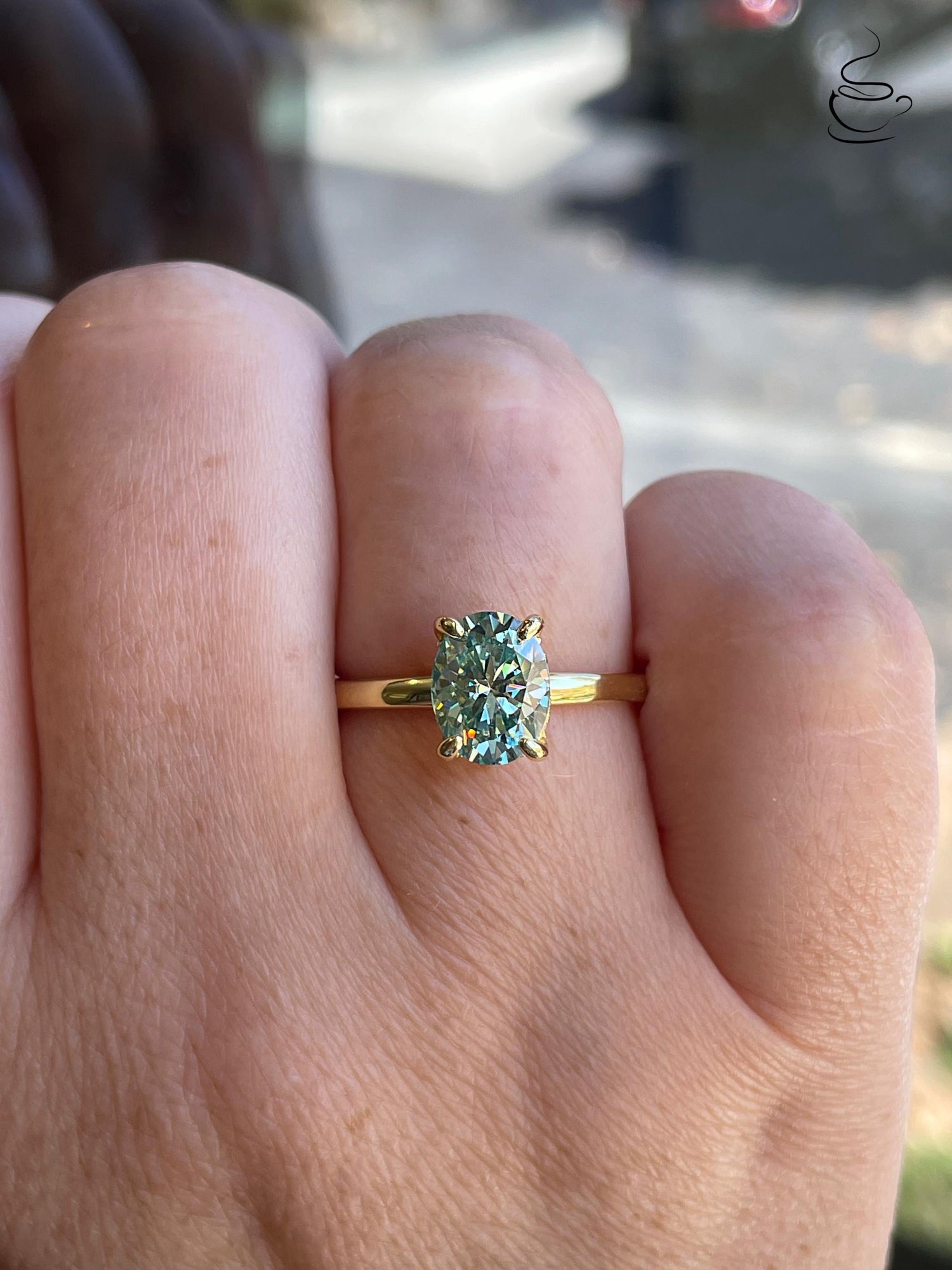 Blue green moissanite moissanite engagement ring, Sterling silver ring with 2 carat blue green moissanite, gold vermeil ring, gift for her