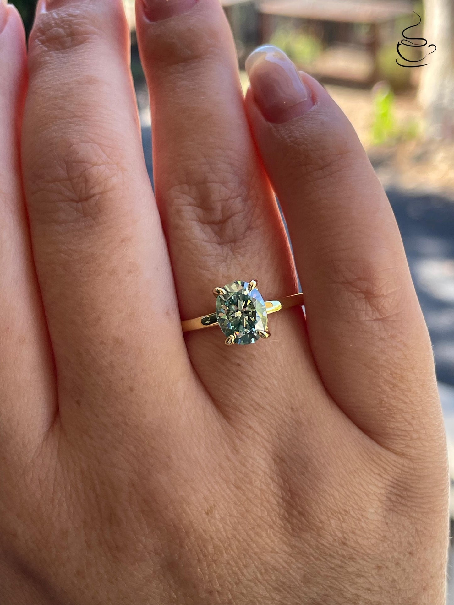 Blue green moissanite moissanite engagement ring, Sterling silver ring with 2 carat blue green moissanite, gold vermeil ring, gift for her